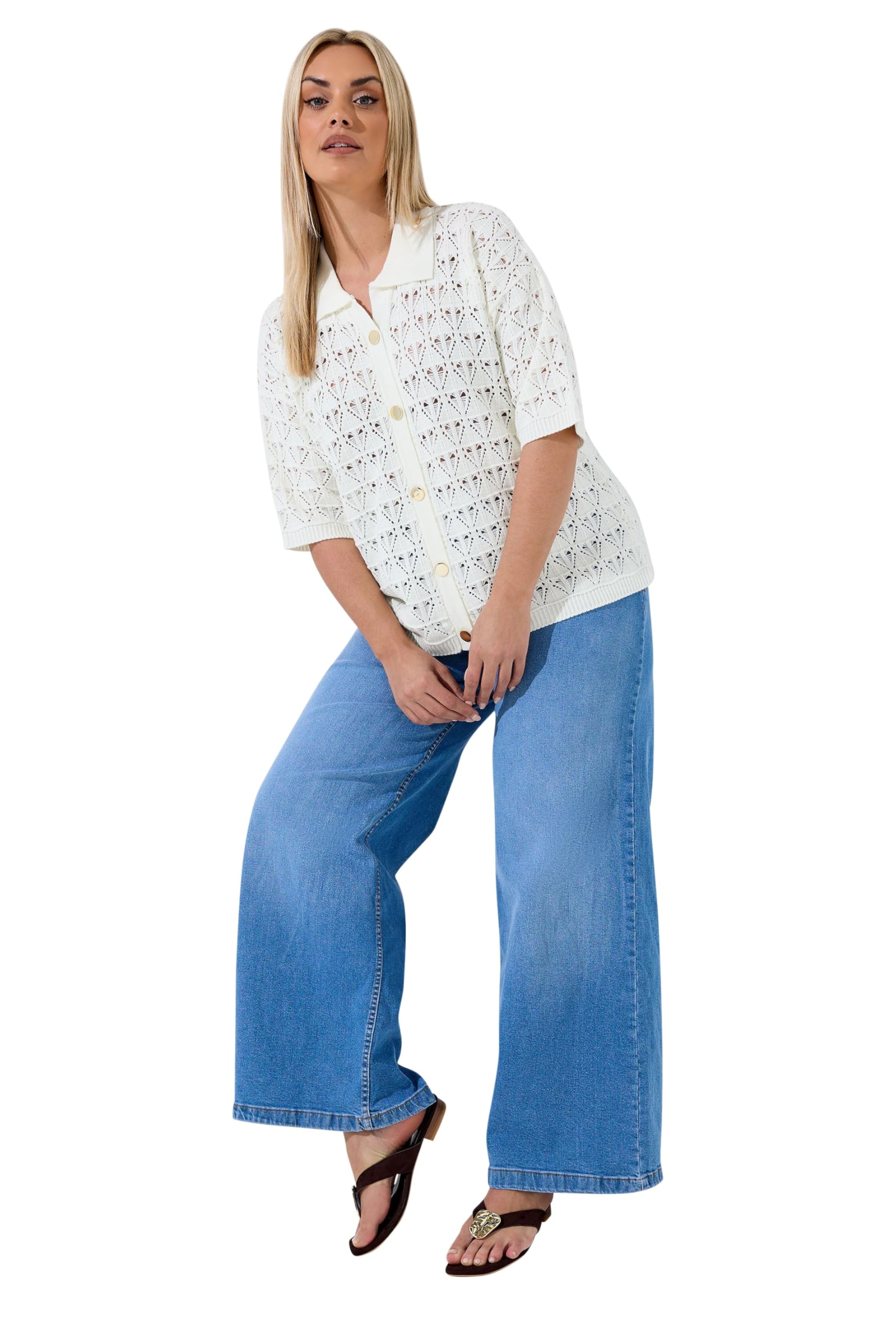 Limited Collection Curve White Crochet Shirt - Women's - Plus Size Curve