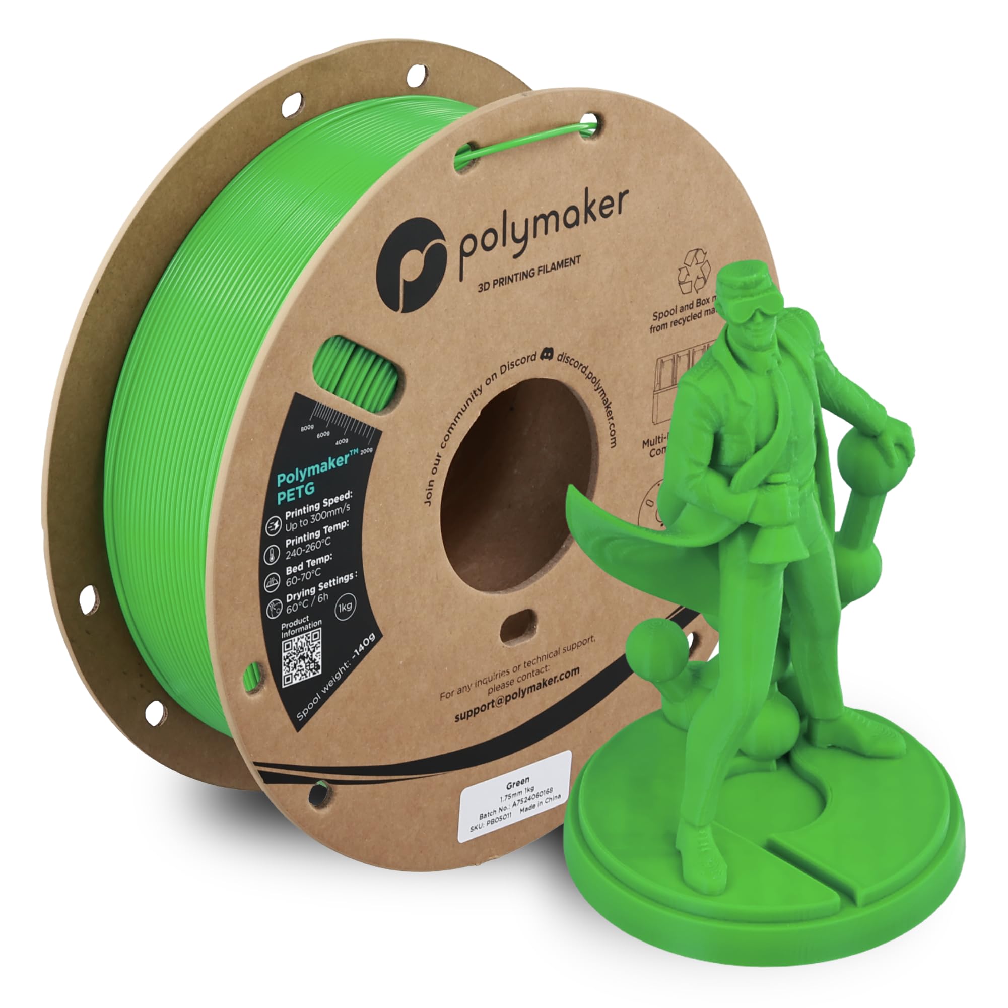 Polymaker PETG Green 3D Printer Filament 1.75mm 1kg, High Speed PETG up to 300mm/s, High Strength New Formula, Excellent Layer Adhesion, Warp Free,