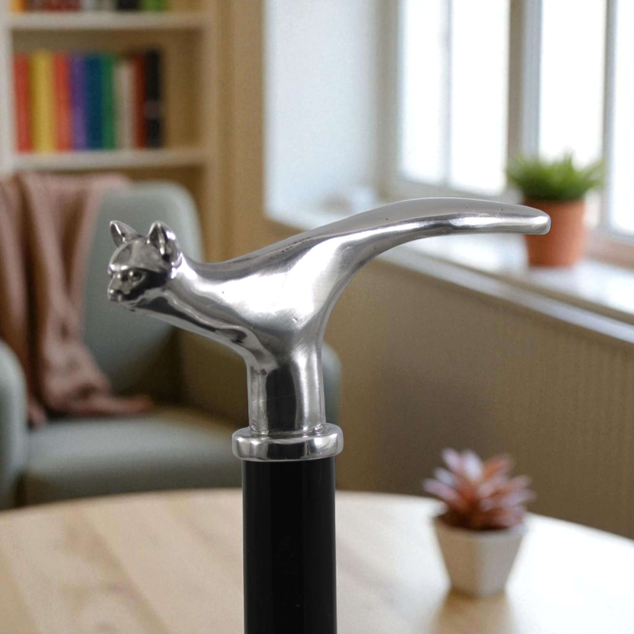 Bastón de paseo jaguar estaño y madera elegante para la ceremonia, fabricado en Italia CAVAGNINI Vintage