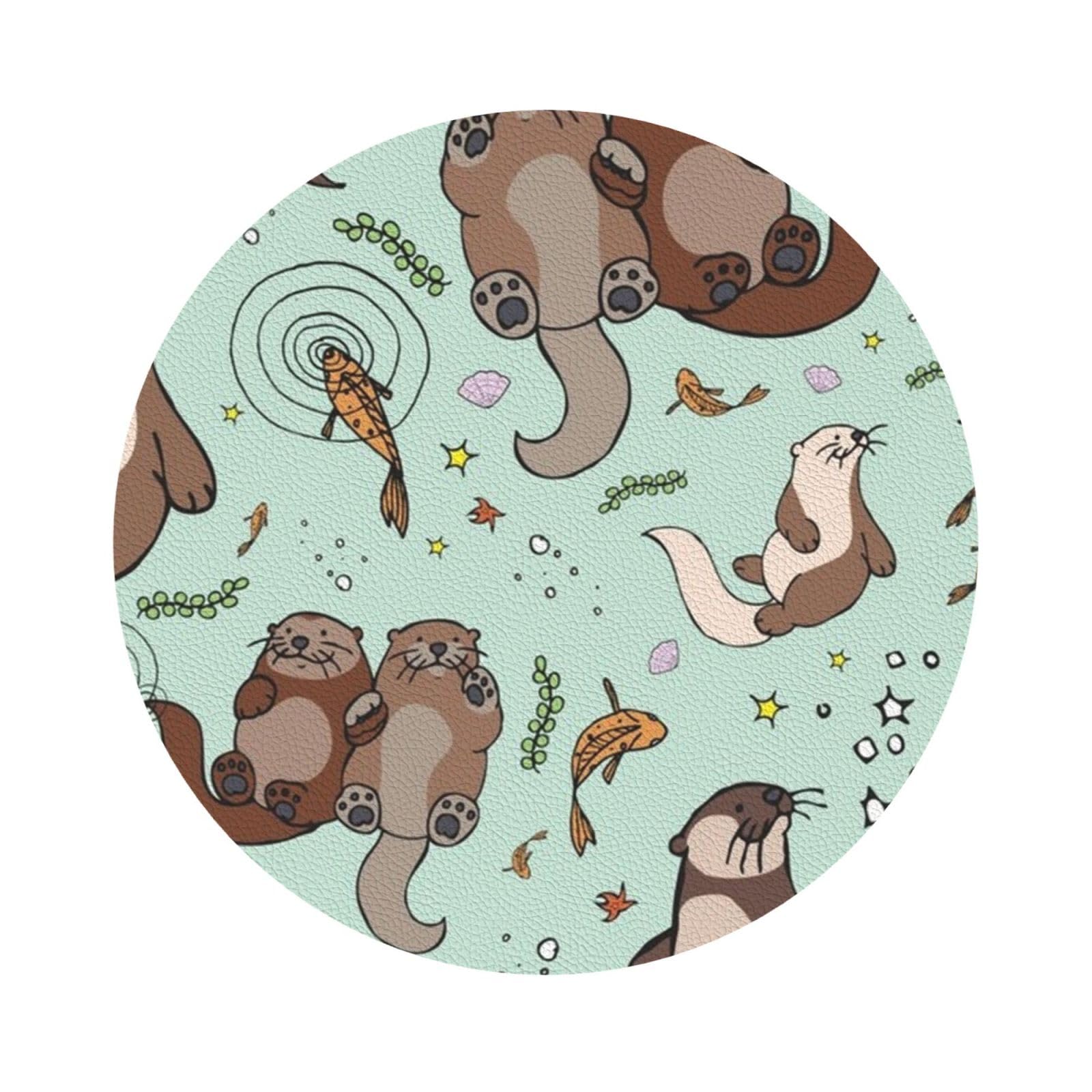 Cartoon Cute PU Leather Coasters Set of 6 Round Drink Coasters