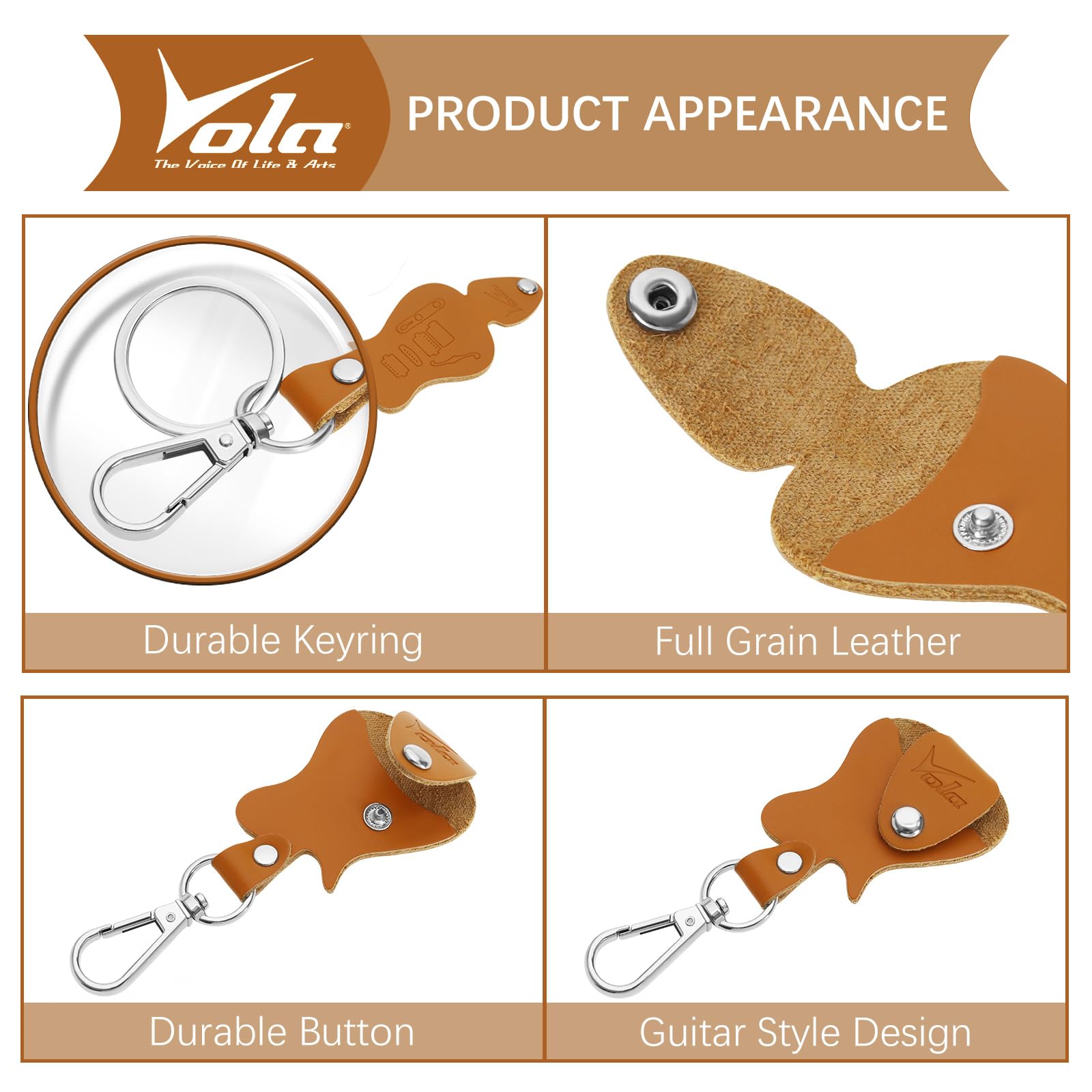 Vola Guitar Picks Holder Case Leather Guitar Pick Holder Keychain Plectrum Case Bag Picks Storage, Brown - Image 2