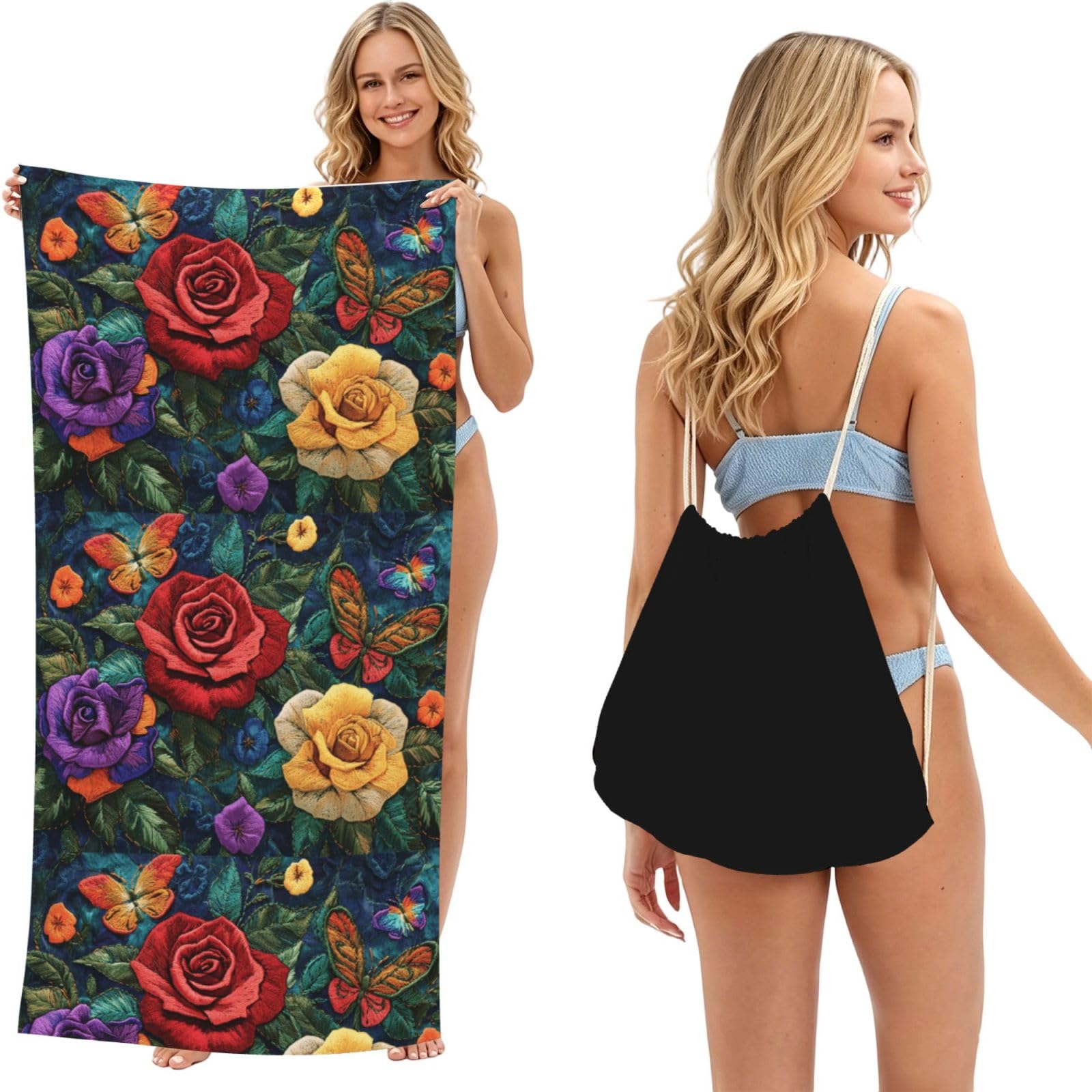 SKGOHLH patchwork patterns 2in1 Packable Beach Towel Bag Women