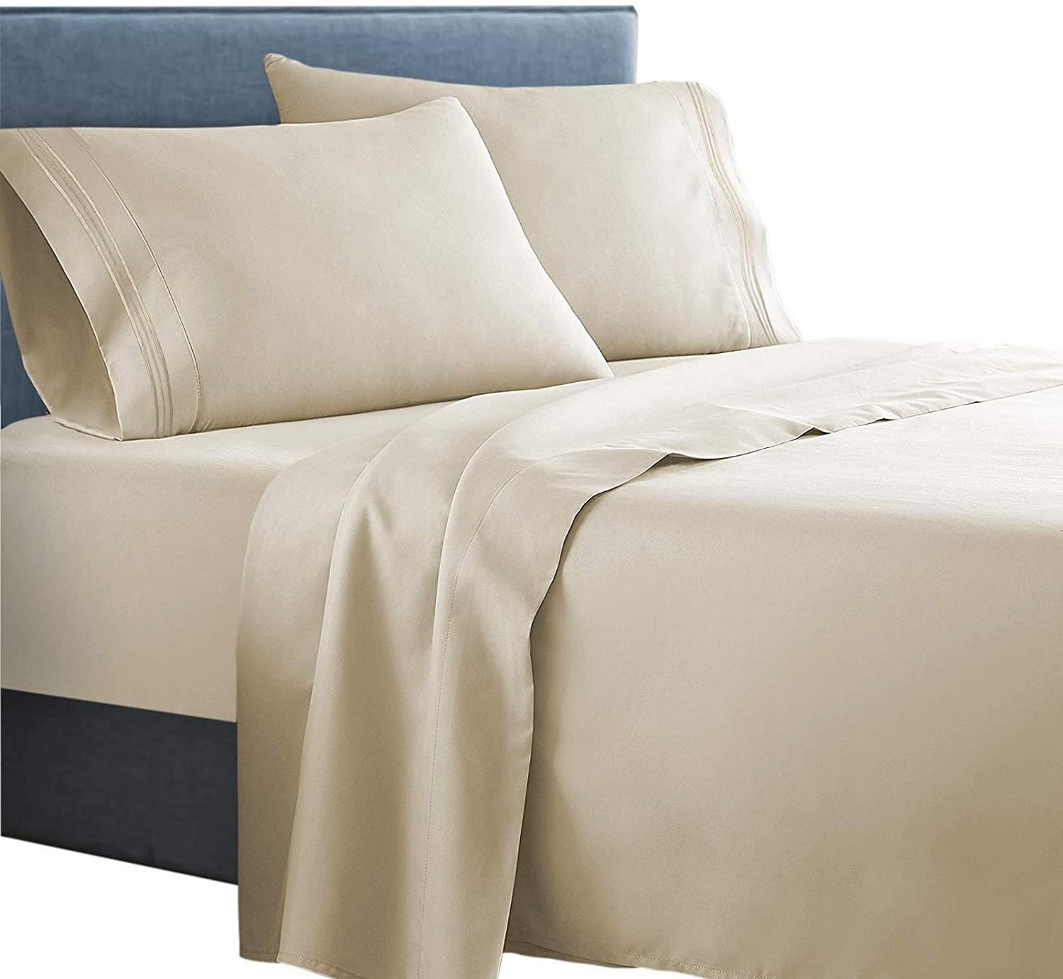 Clara Clark ® Supreme 1500 Collection 5pc Bed Sheet Set - Split King Size, Beige Cream