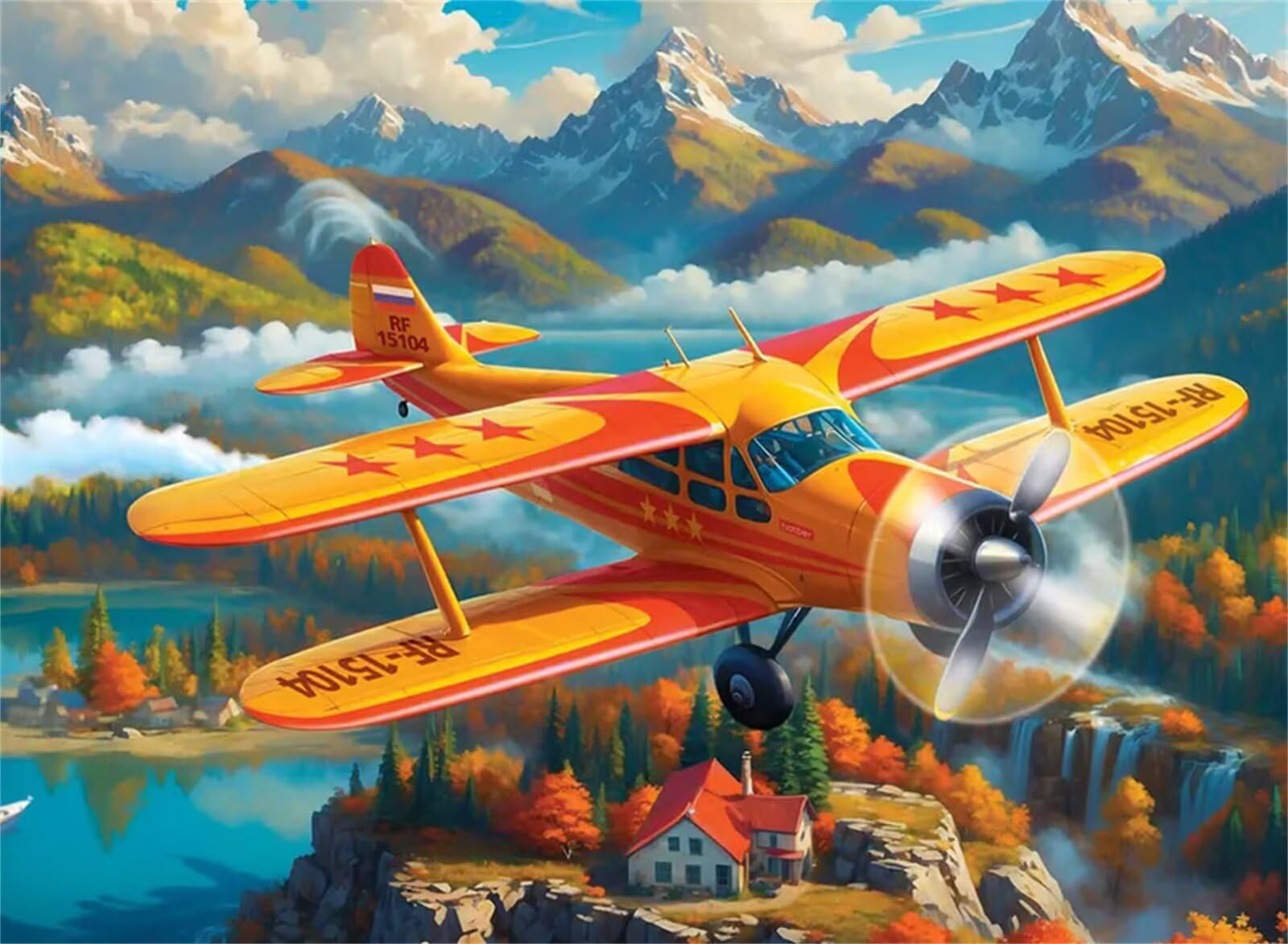 Puzzle 1500 elementów, dla dorosłych, krajobraz, samolot, klasyczne puzzle 87 x 57 cm, gra zręcznościowa dla całej rodziny, kolorowe układanie, dekoracja domu
