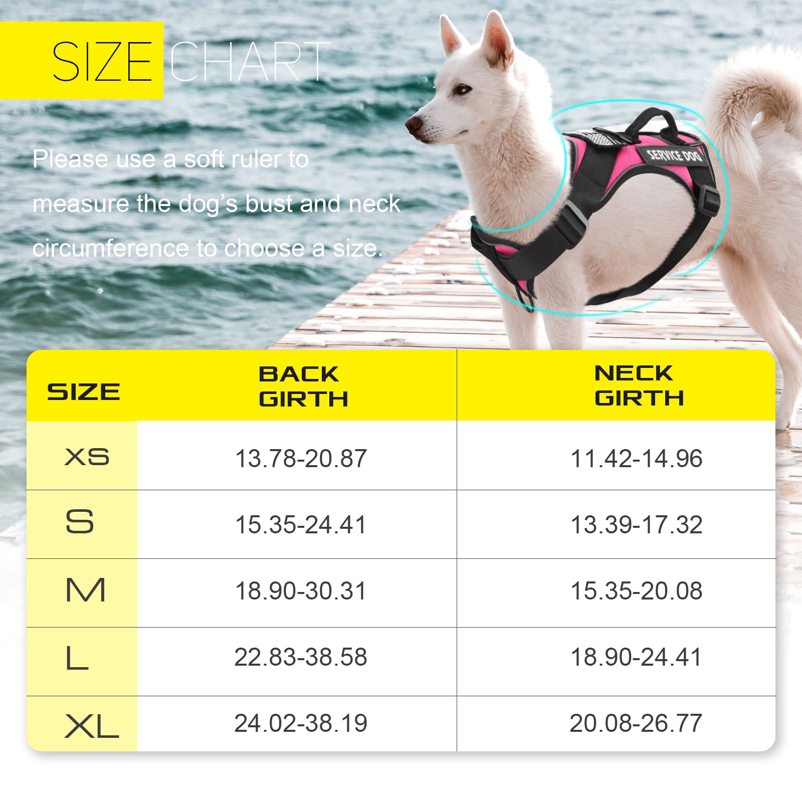 Demigreat Service Dog Harness, Reflective Dog Vest Harness with 5 PCS Patches, Adjustable Soft Oxford Pet Harness, Inner Layer Mesh, Easy to Control for Small Medium Large Dogs