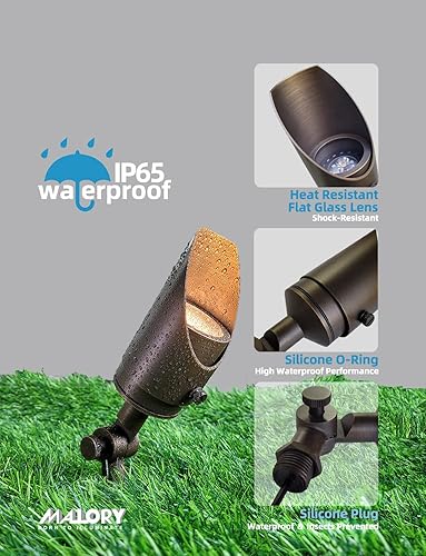 Miniatura 3 de MALORY Paquete de 6 focos de paisaje de latón con kit de bombillas MR16 (S04), bajo voltaje de 12 V CACC, luces de patio exteriores ajustables con