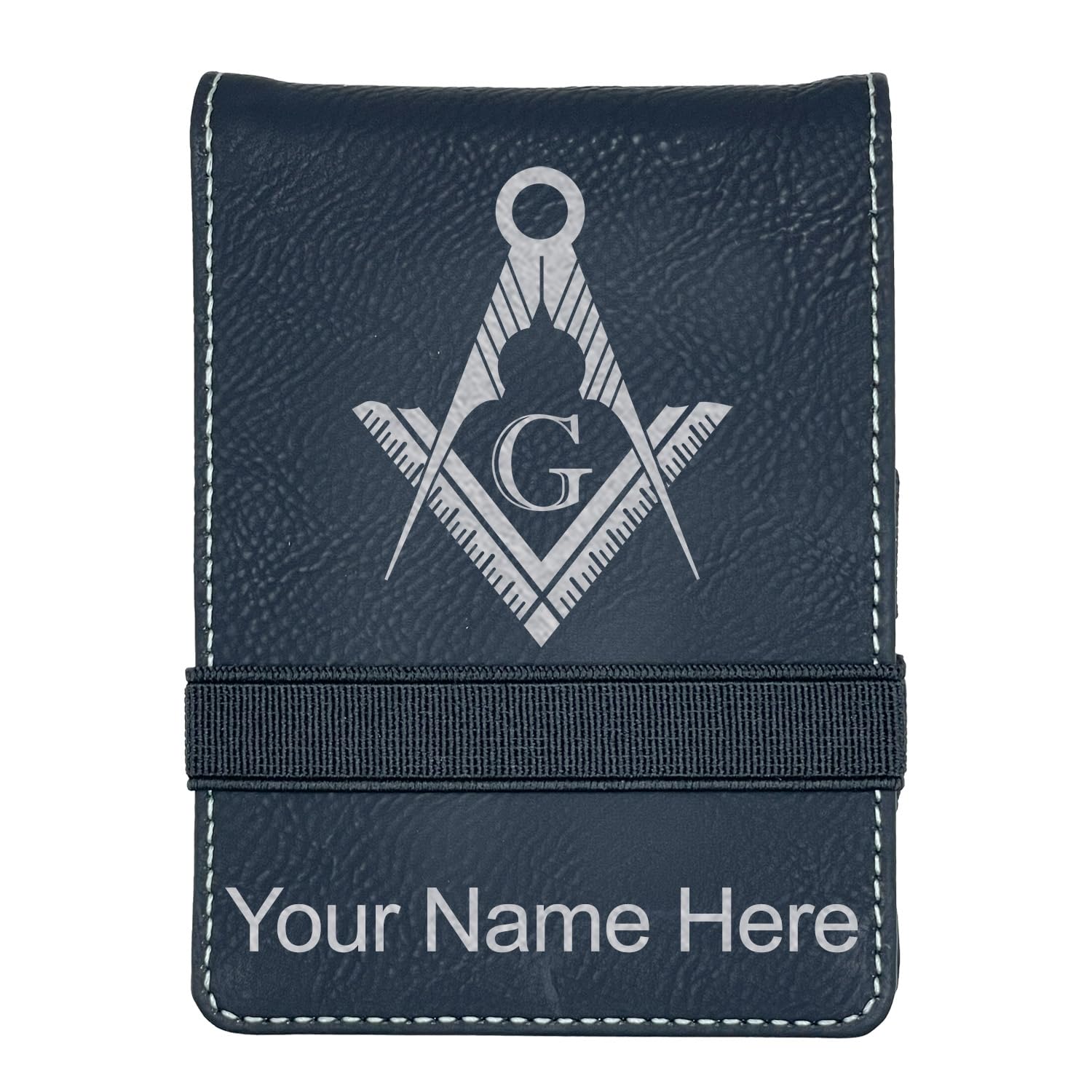 LaserGram Mini Padfolio with Notepad and Pen, Freemason Symbol, Personalized Engraving Included (Black with Silver)