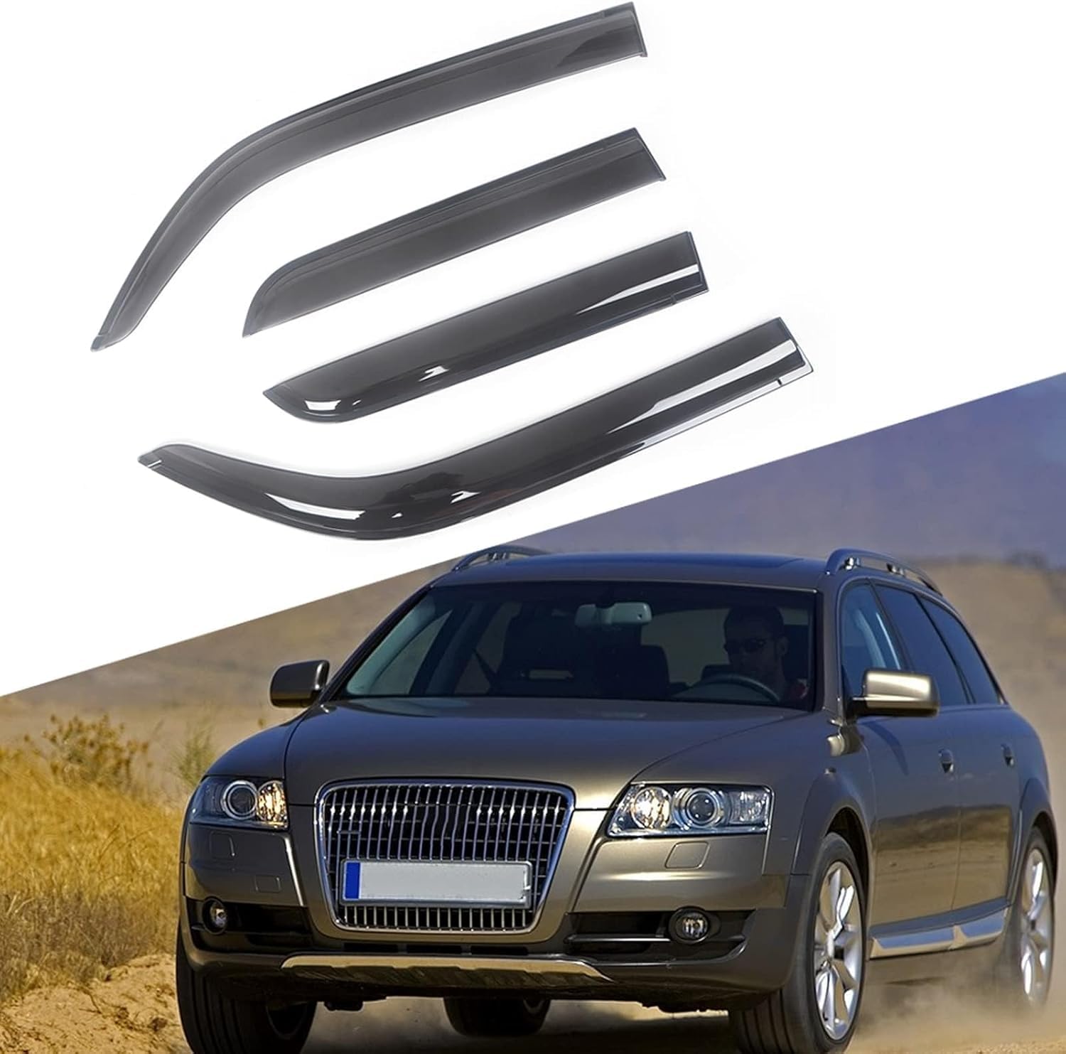 PANXUC Car Wind Deflectors for Audi A6 4F C6 2005-2011, Side Window Wind Rain Deflector Window Visor Sun Rain Guard Smoke Guards