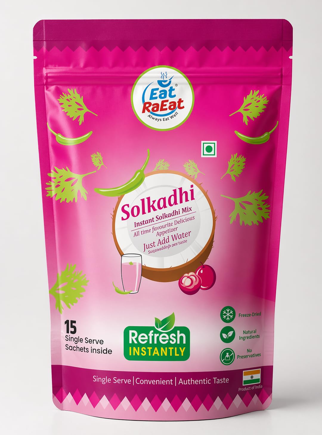 RaEat Solkadhi Instant Mix | Ready-to-Drink Kokum Coconut Digestive | Just Add Water | Freeze-Dried | No Preservatives | 15 Single Serve Sachets | Travel Friendly-image-21