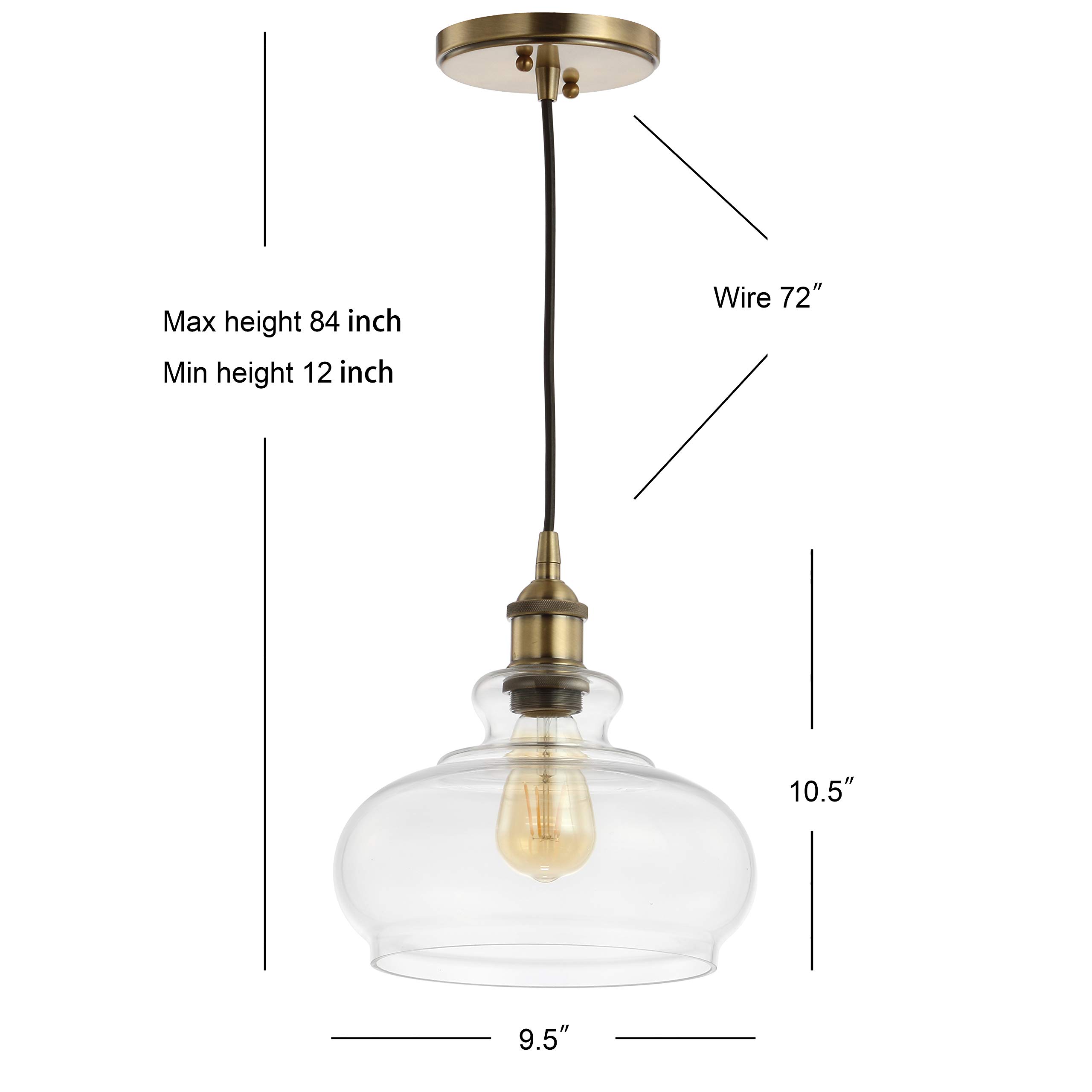 JONATHAN Y JYL3515A Wyatt 9.5" Pharmacy Metal/Glass LED Pendant Farmhouse Contemporary Transitional Dimmable Adjustable Dining Room Living Room Kitchen Foyer Bedroom Hallway, Brass Gold