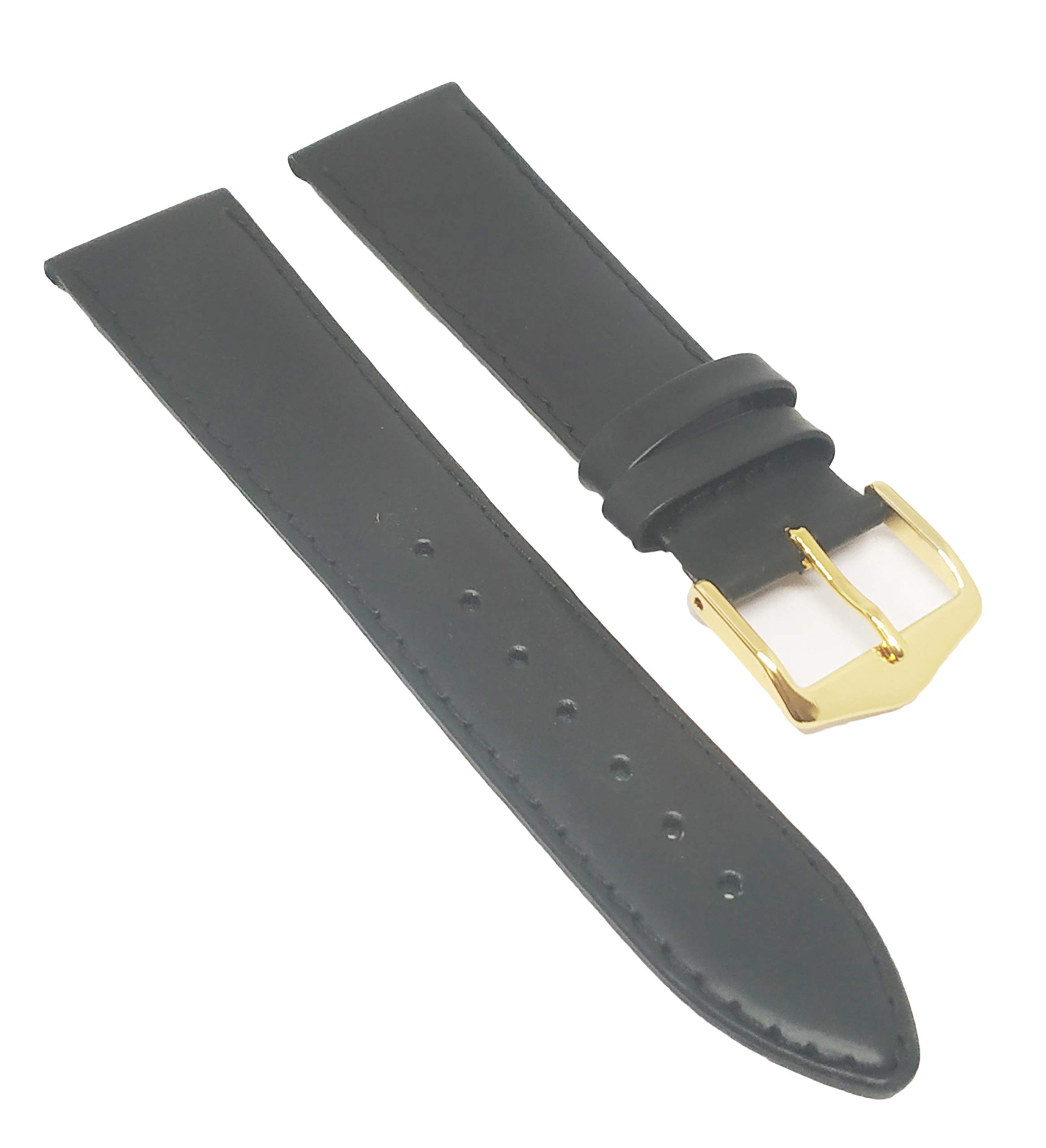 EWatchAccessories 14mm Black Genuine Leather Plain Watch Band Strap with Yellow Gold Buckle Clasp (B08FGCDNMV) Amazon Price History, Amazon Price Tracker
