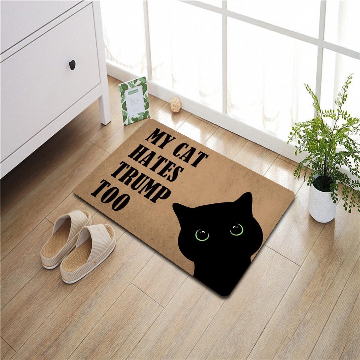 Funny Welcome Doormat for Front Door Mat House Warming Gift Rugs for Entrance Way Indoor Home Decor (23.7in X 15.6in) (My Cats Hates Trump Too Peeking Black Cat)