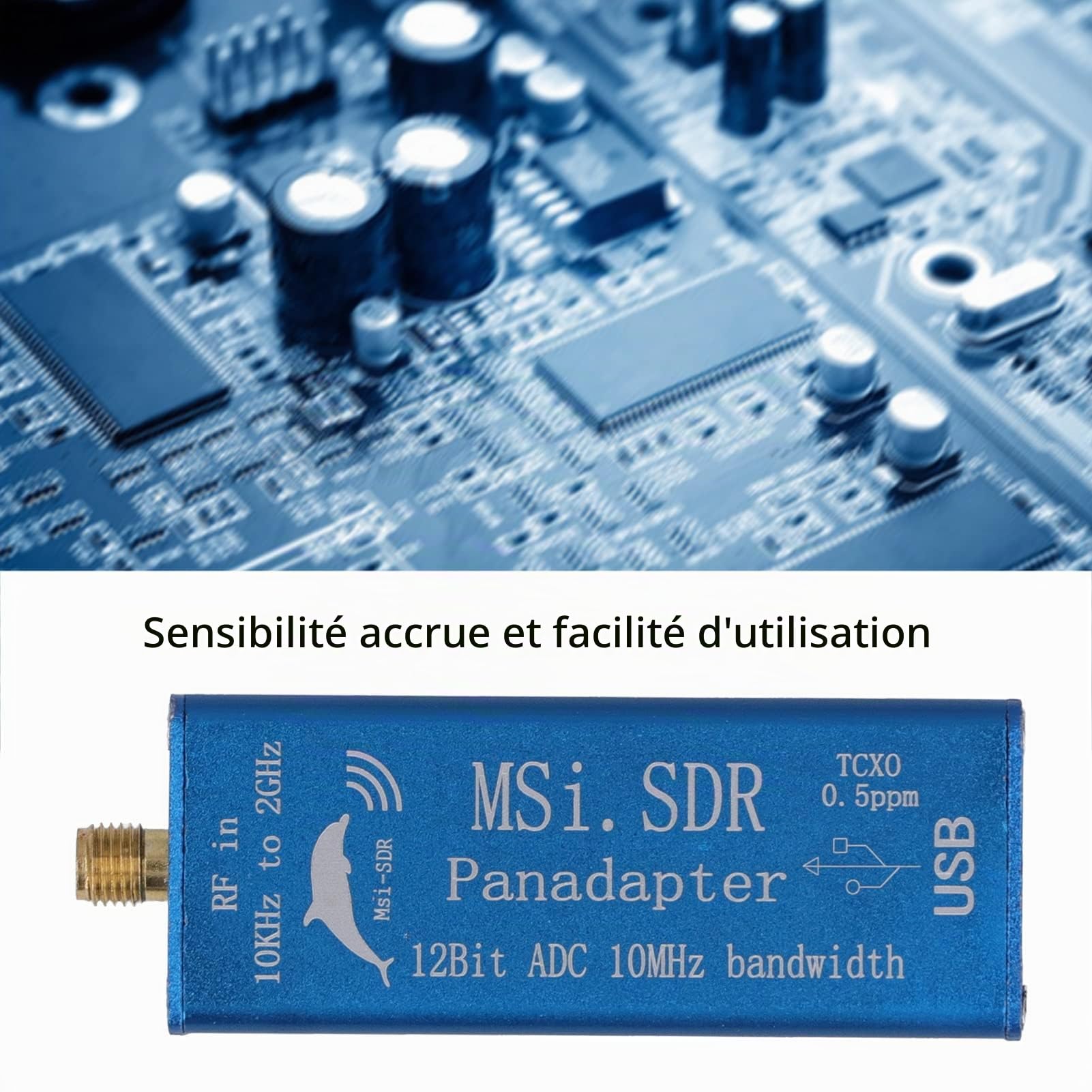Ensemble récepteur Radio MSI SDR Kit de modules de réception de Signal 10 kHz‑2 GHz Puce ADC 12 Bits Composant électronique défini par Logiciel pour Console SDRuno HDSDR SDR