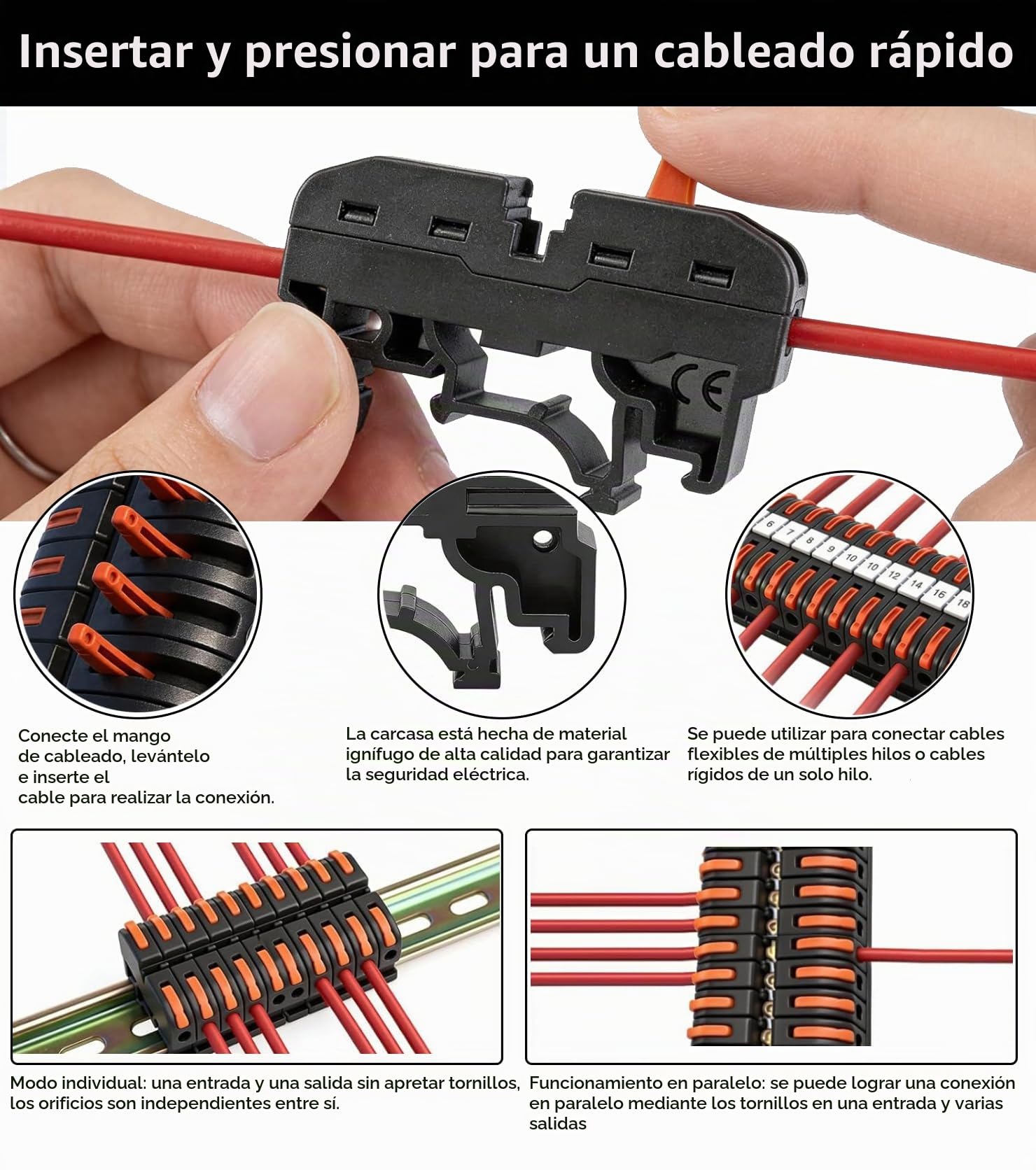 60 terminales de conexión bornes carril din 0,08 – 4 mm², PCT-211 terminales eléctricos enchufables,clemas electricas rapidas, bornes de conexion carril din para cableado rápido