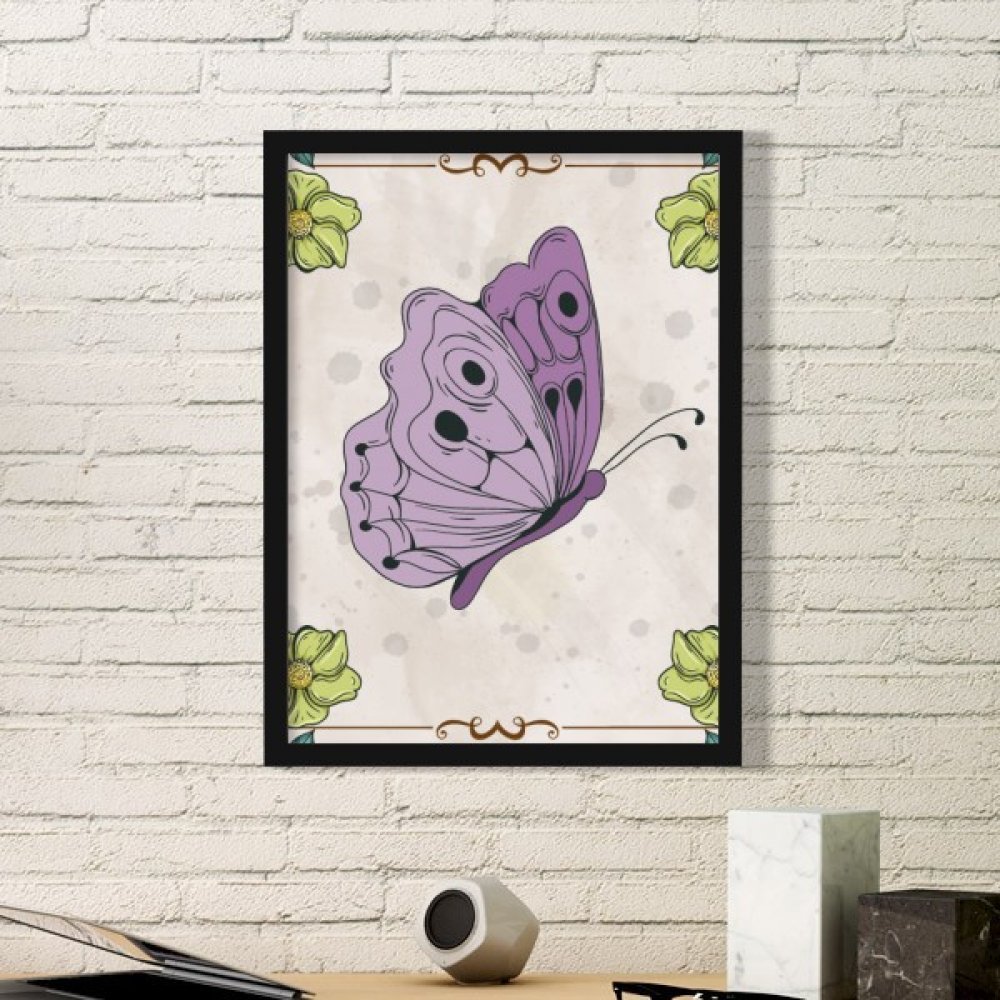Cadre photo papillon pourpre pour raviver un mur blanc avec une décoration noire élégante