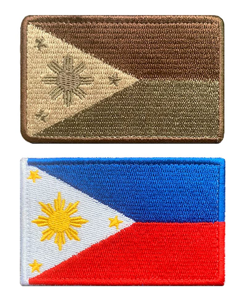 2 Pack Philippines Flag Tactical Patch | Full Embroidered Color | Hook and Loop Fastener Filipino Applique | Used for Caps,Jacket,Backpacks,Vest,Harness,Coat,Work Uniform, Team Clothes