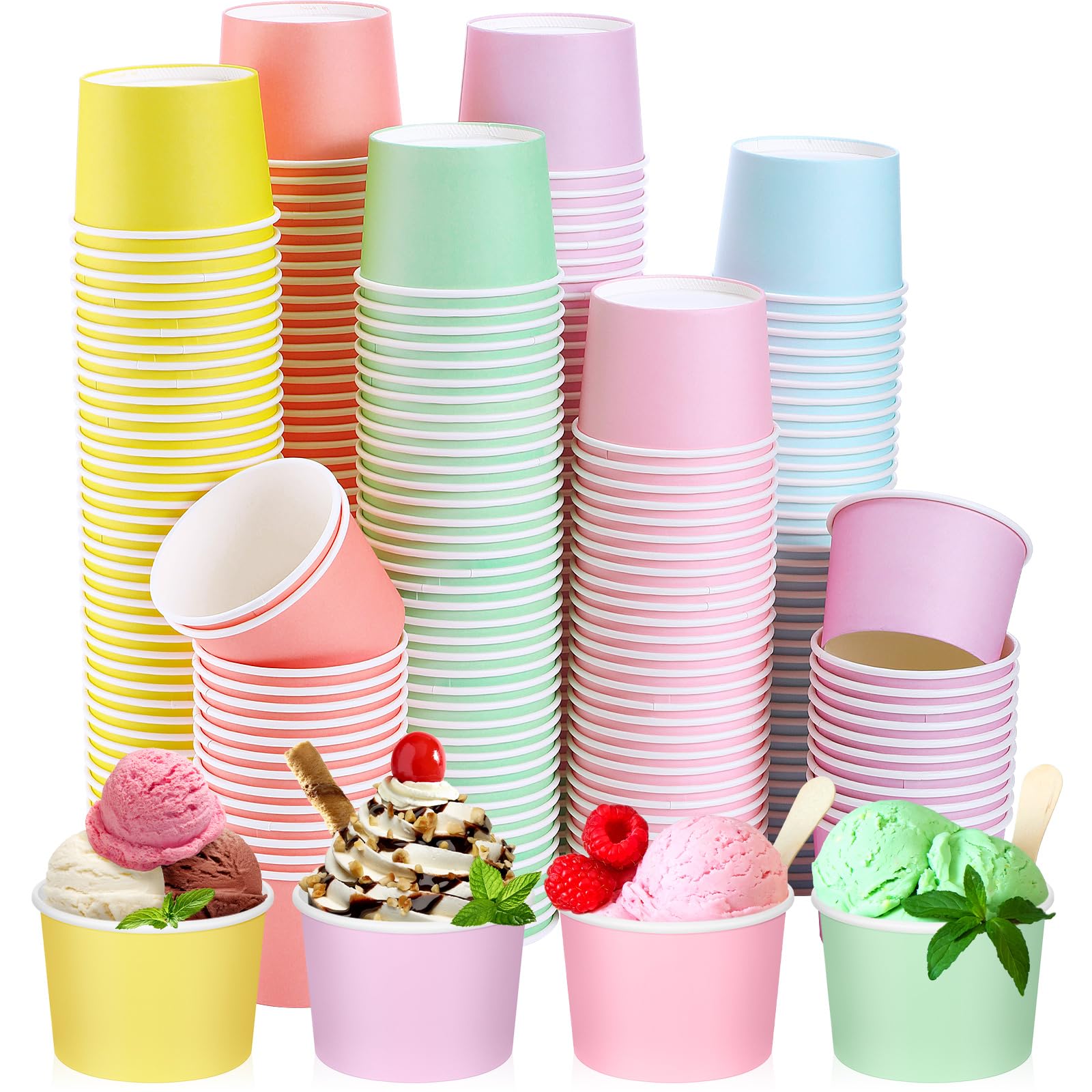 Nuenen 300 Pcs 300 Pcs 8 oz Easter Ice Cream Paper Cups Bulk Disposable Dessert Cups Solid Color Paper Dessert Bowls for Snack Sundae Spring Party