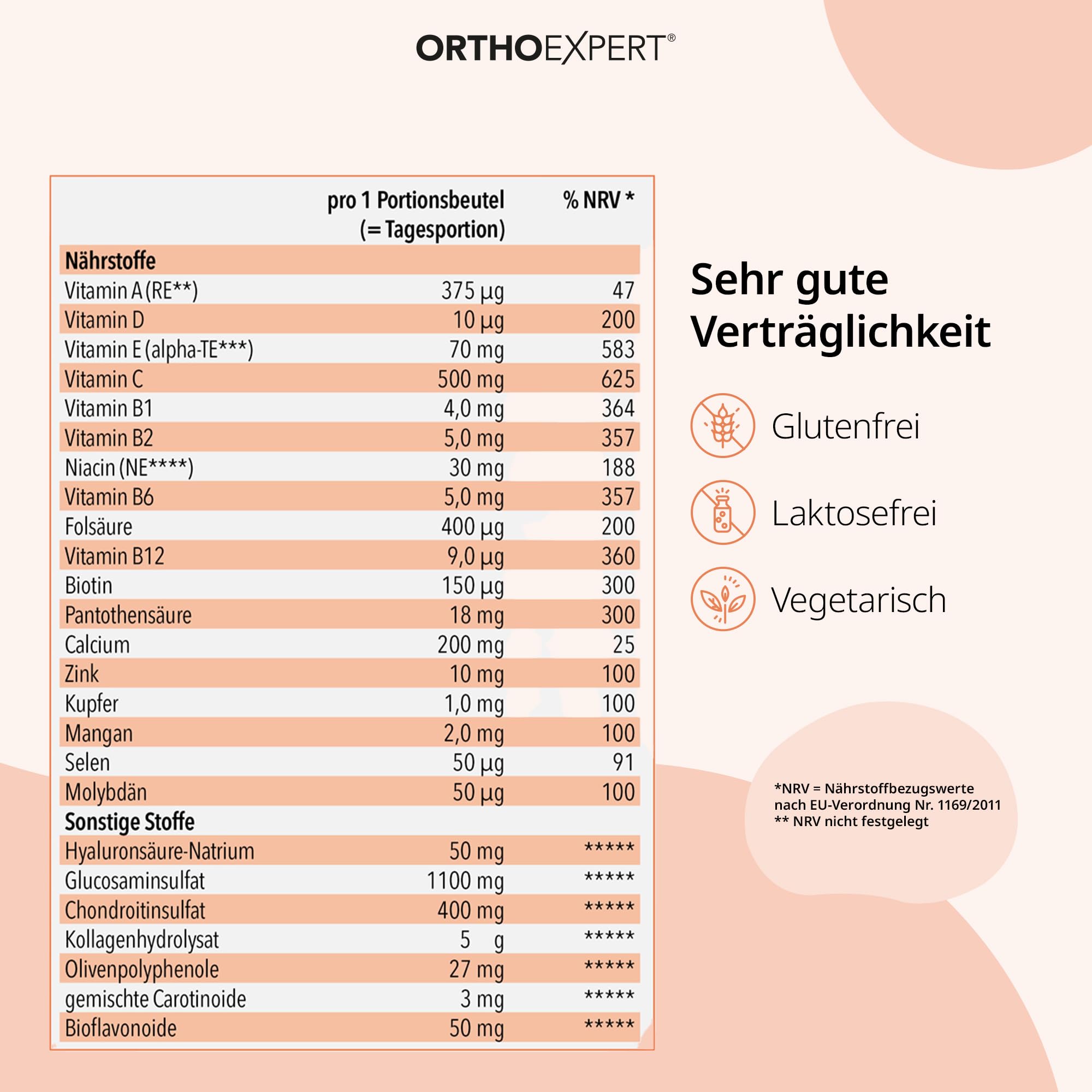 Gelenknahrung Trinkgranulat 30 x 8g - Mit Glucosaminsulfat, Chondroitinsulfat, Kollagenhydrolysat & Vitamin C - Fruchtgeschmack