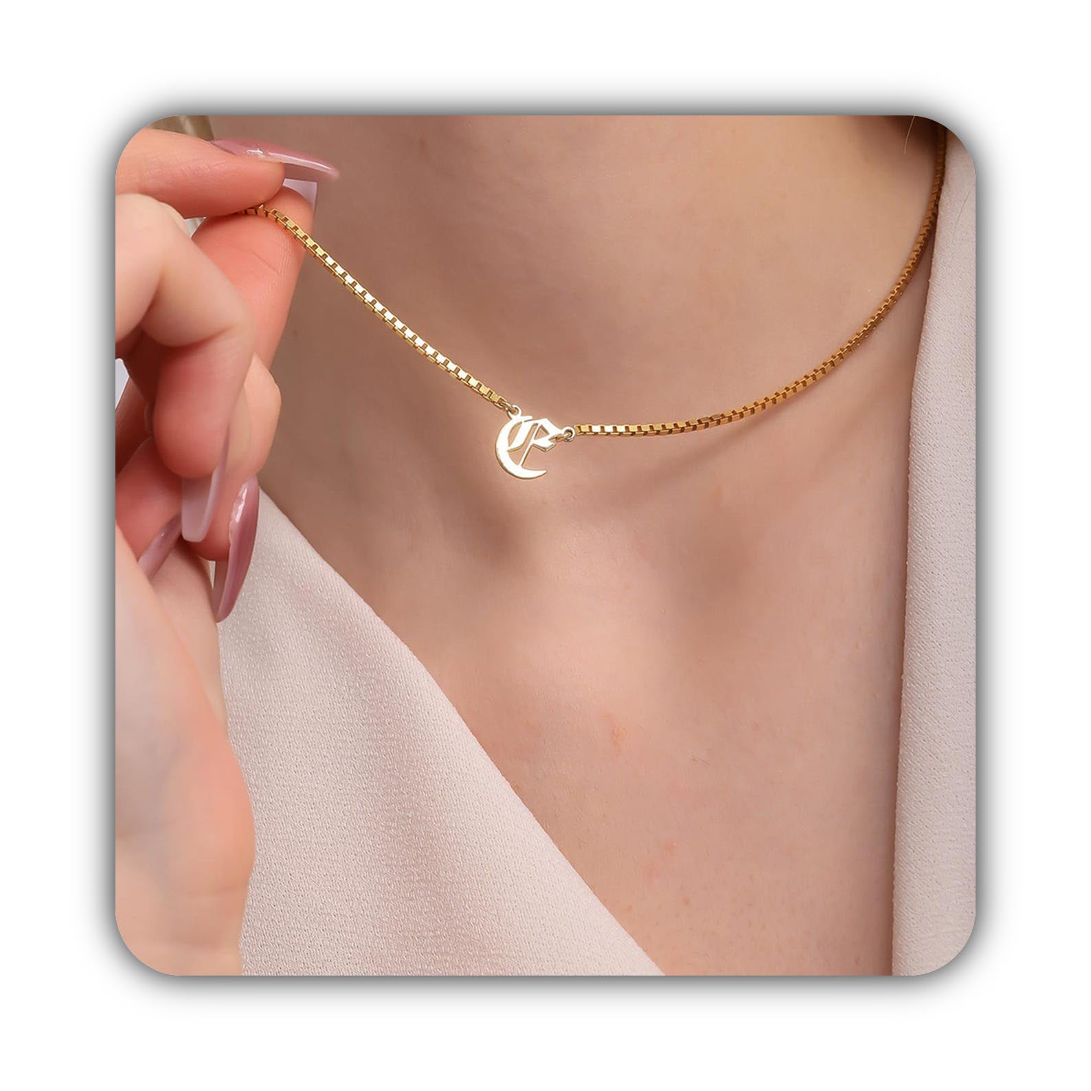 Stile gotico antico collana con iniziale, personalizzato gotico catena Figaro argento ciondolo gioiello