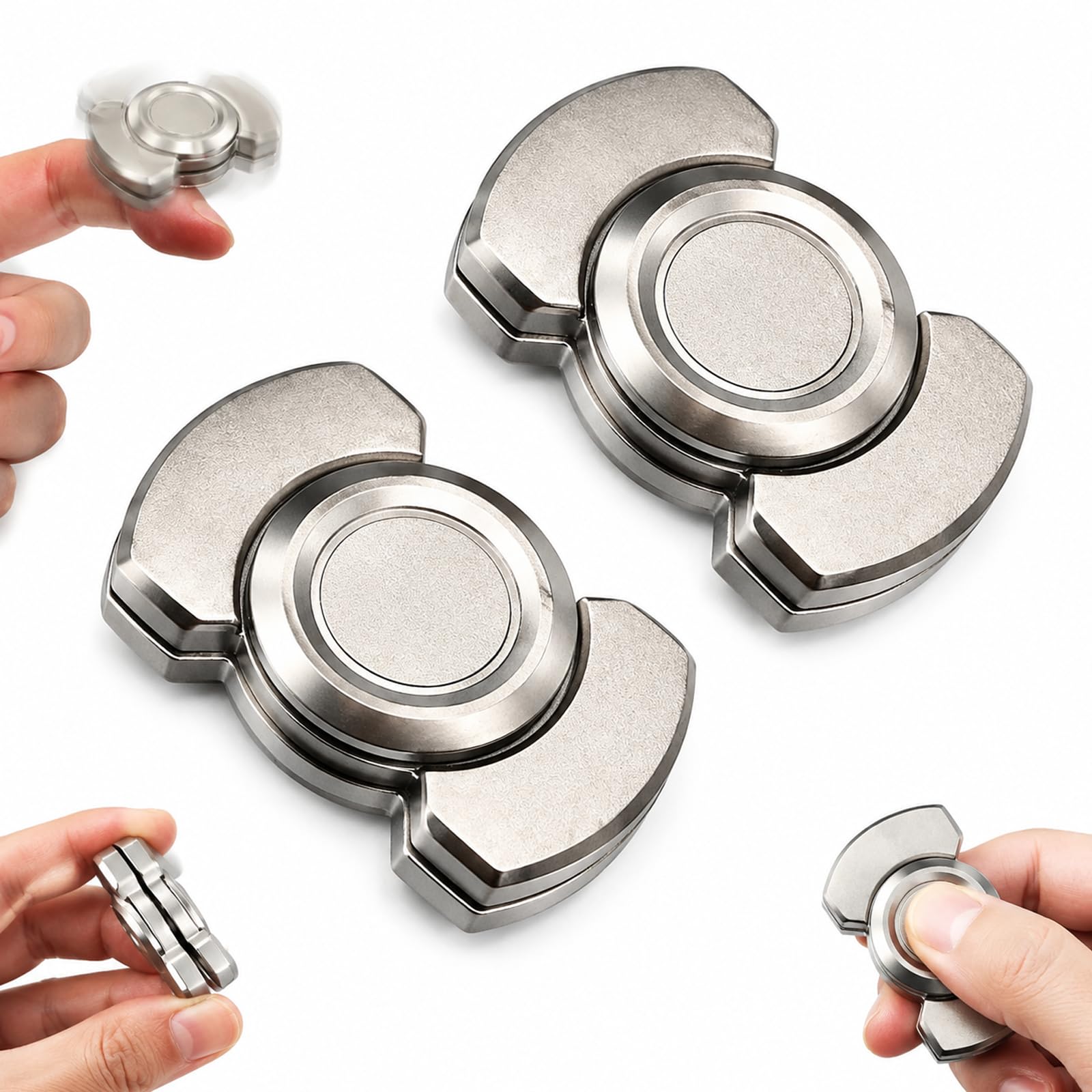 Fidget Spinner Adult, 2Pcs, 3-in-1 Fidget Spinners for Adults, Silver