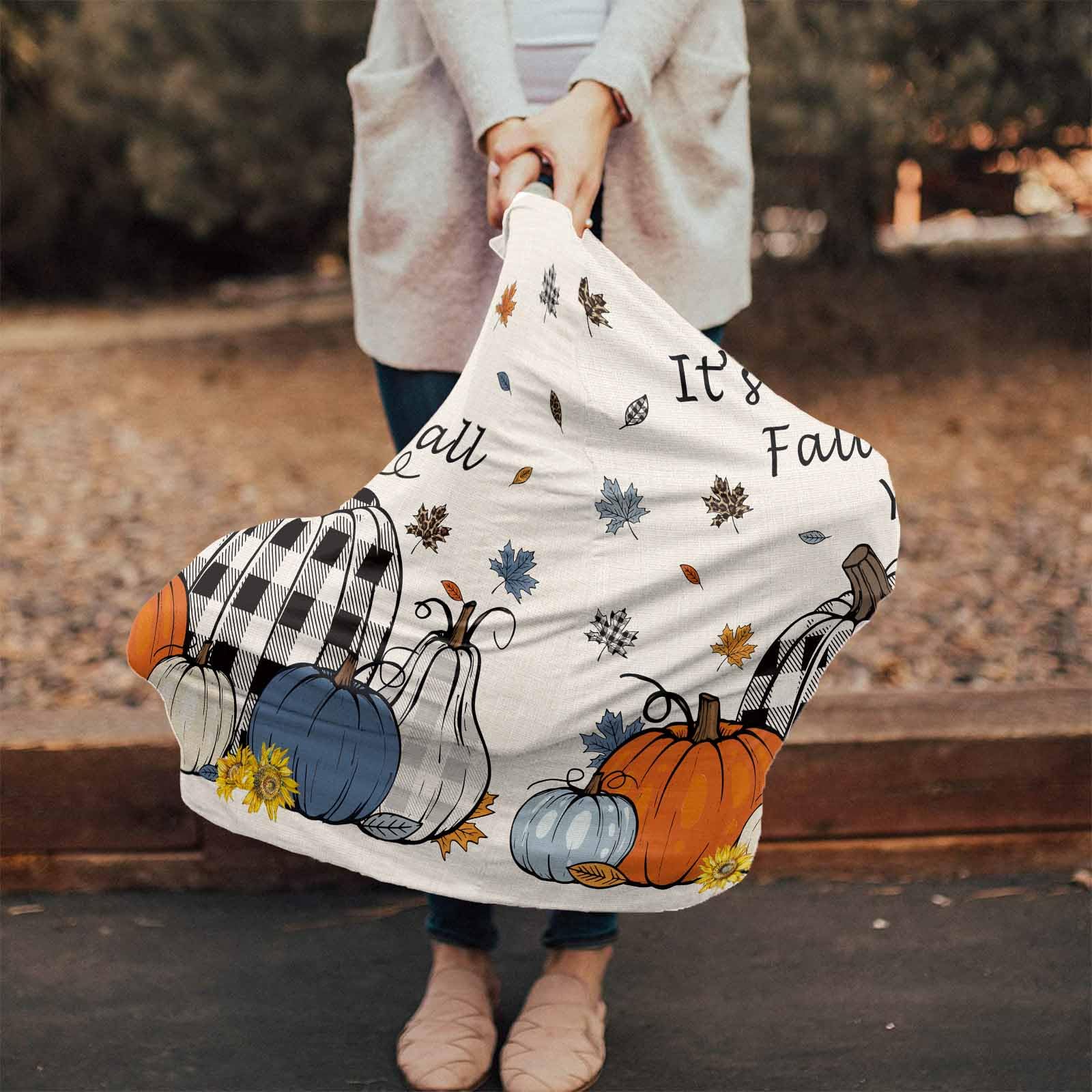 Nursing Cover for Breastfeeding Scarf, Comic Various Pumpkins Striped Checkered Autumn Baby Car Covers Super Soft Multi Use for Canopy Shopping Cart Cover Blanket Stroller Cover