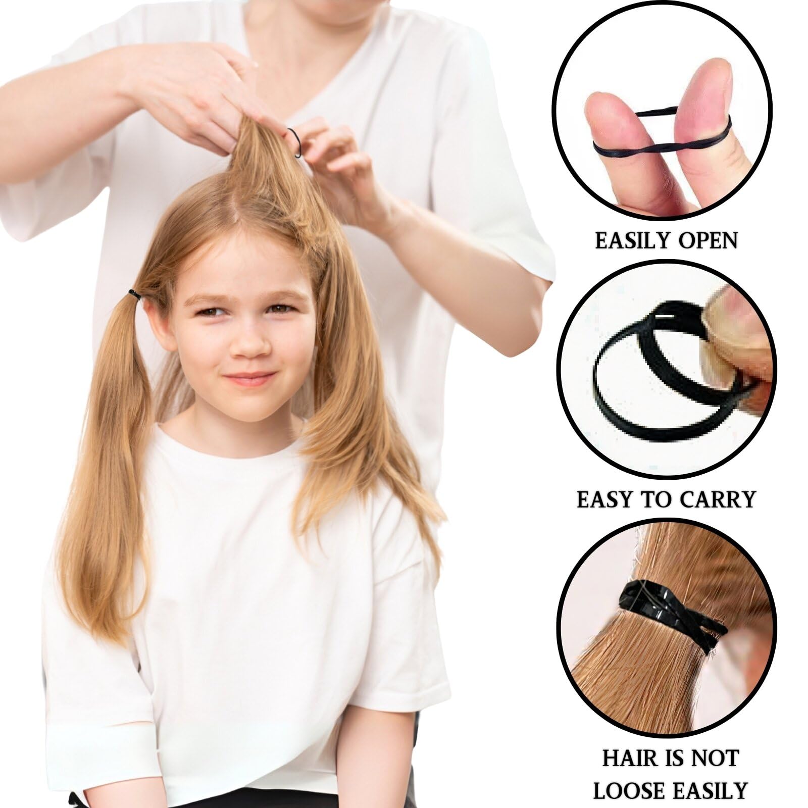 KEYRI 3000 Pièces Mini Chouchous Petit Elastique Bandes de Caoutchouc Élastique Soft Elastic Bands Noir Fille Bandes de Tressagepour les Cheveux des Enfant Accessoire en Caoutchouc (Noir)