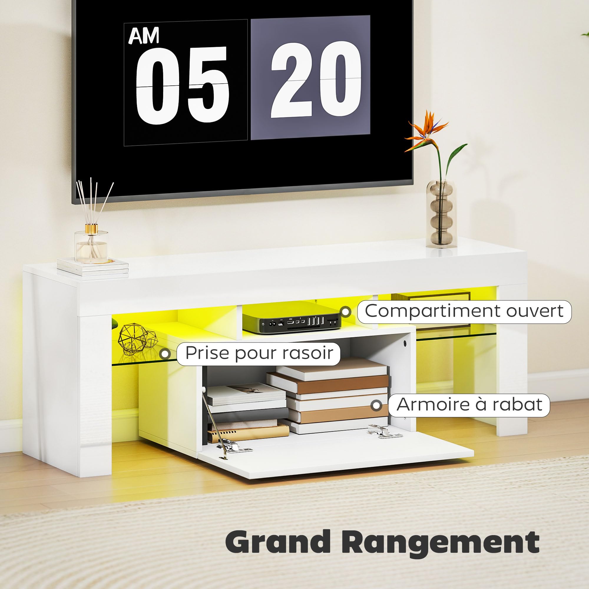 HOMCOM Meuble TV 120 cm pour Téléviseur jusqu'à 43-50 Pouces Blanc