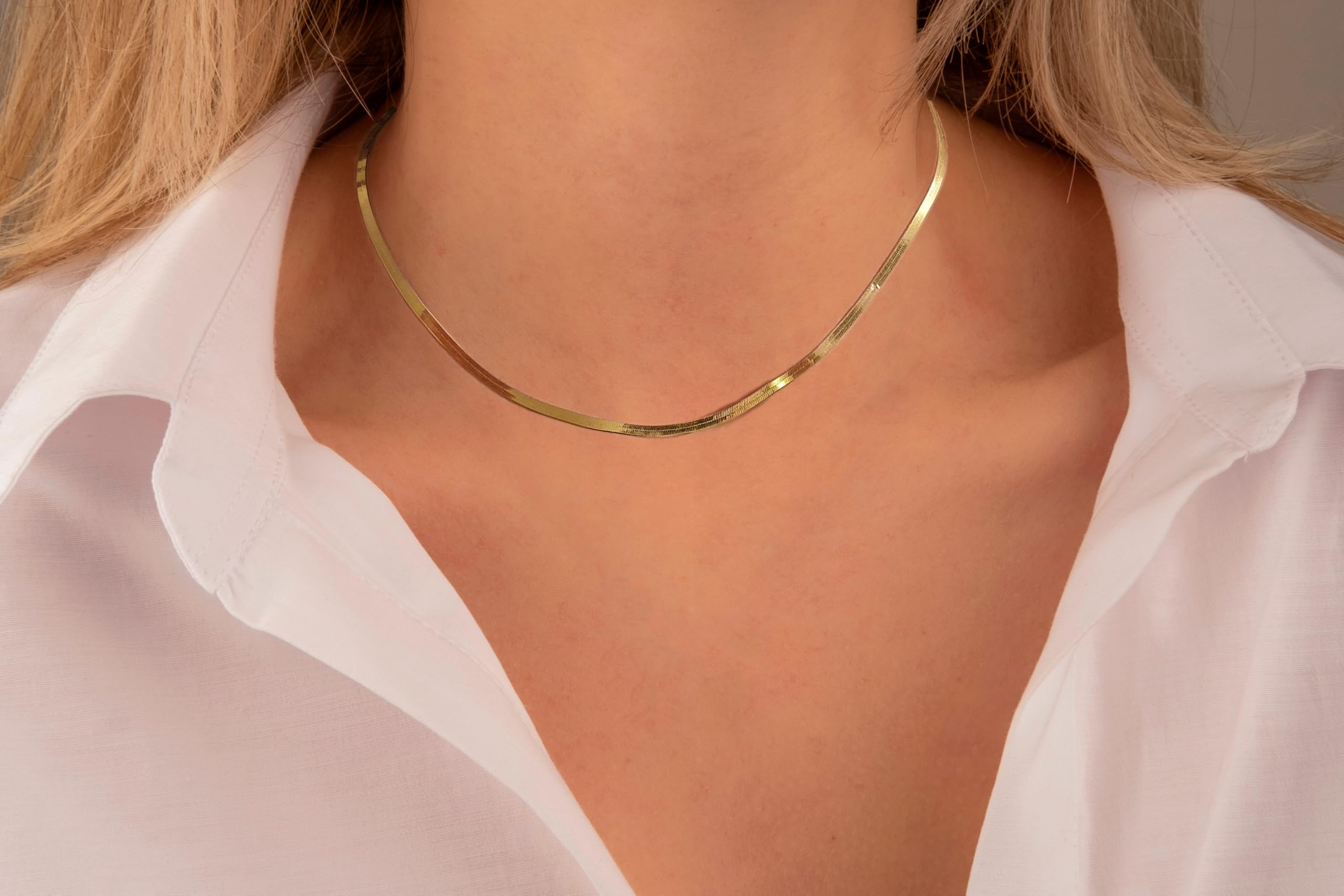 AKA Gioielli® Collar Gargantilla para Mujer en Plata de Ley 925 y Chapado en Oro 18K - Cadena Serpiente Plana - Longitud ajustable de 40 a 45 cm