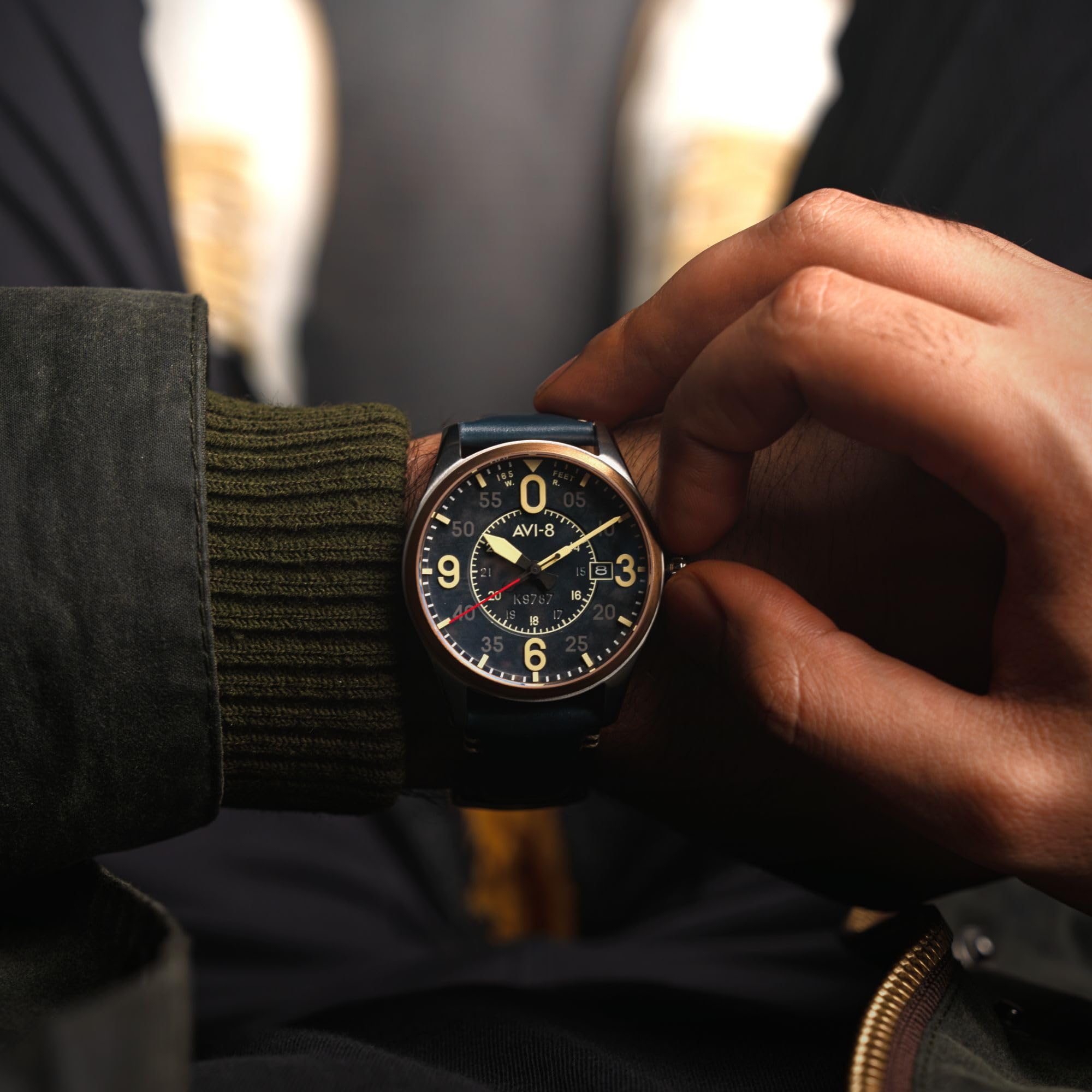 AVI-8 Herren 42mm Spitfire Smith Automatik Uhr mit Lederarmband AV-4090
