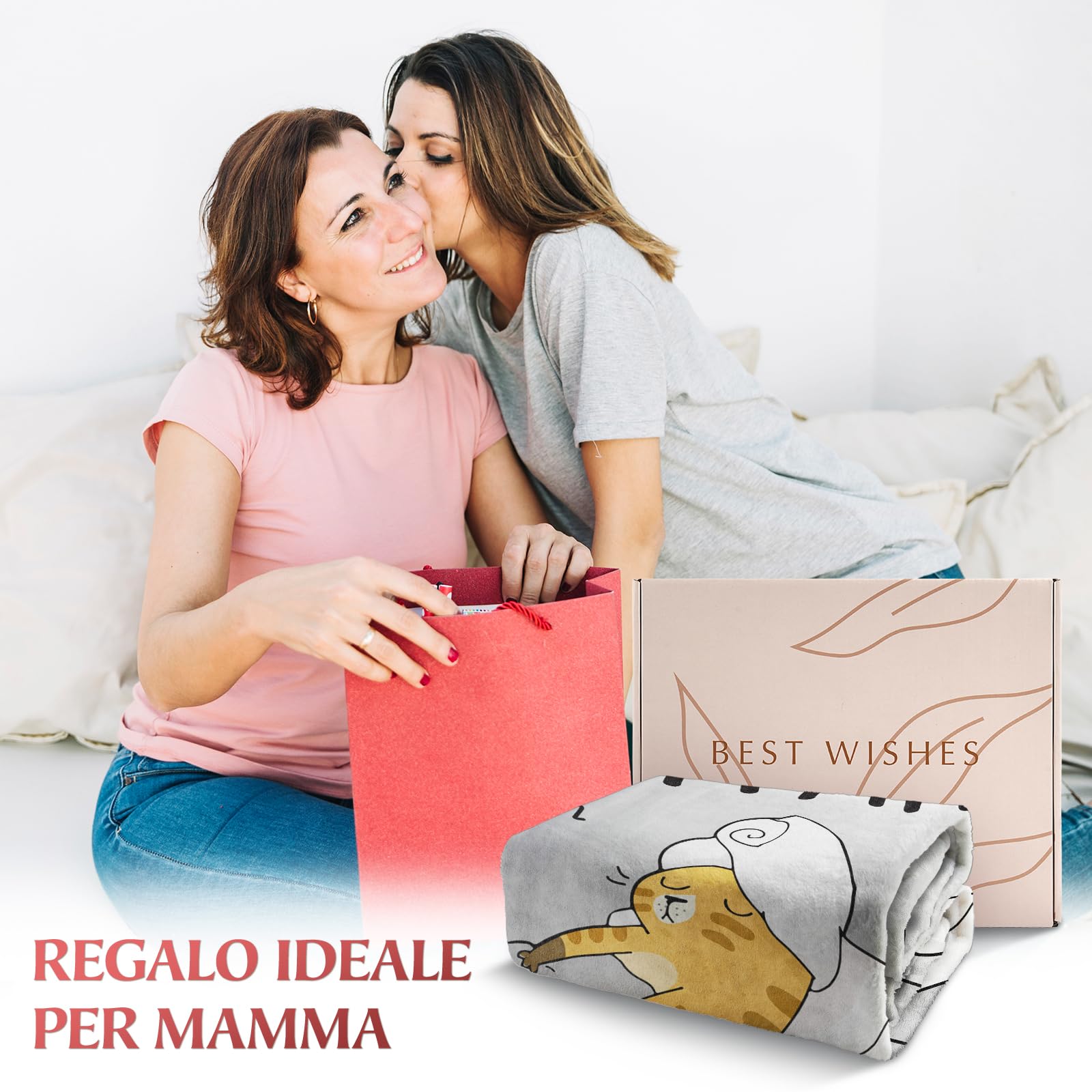 Niyewsor Regalo Mamma Natale, Regalo Mamma Compleanno, Regalo per Mamma Coperta Flanella, Festa della Mamma Regali per Mamma, 130 x 150cm（Grigio）