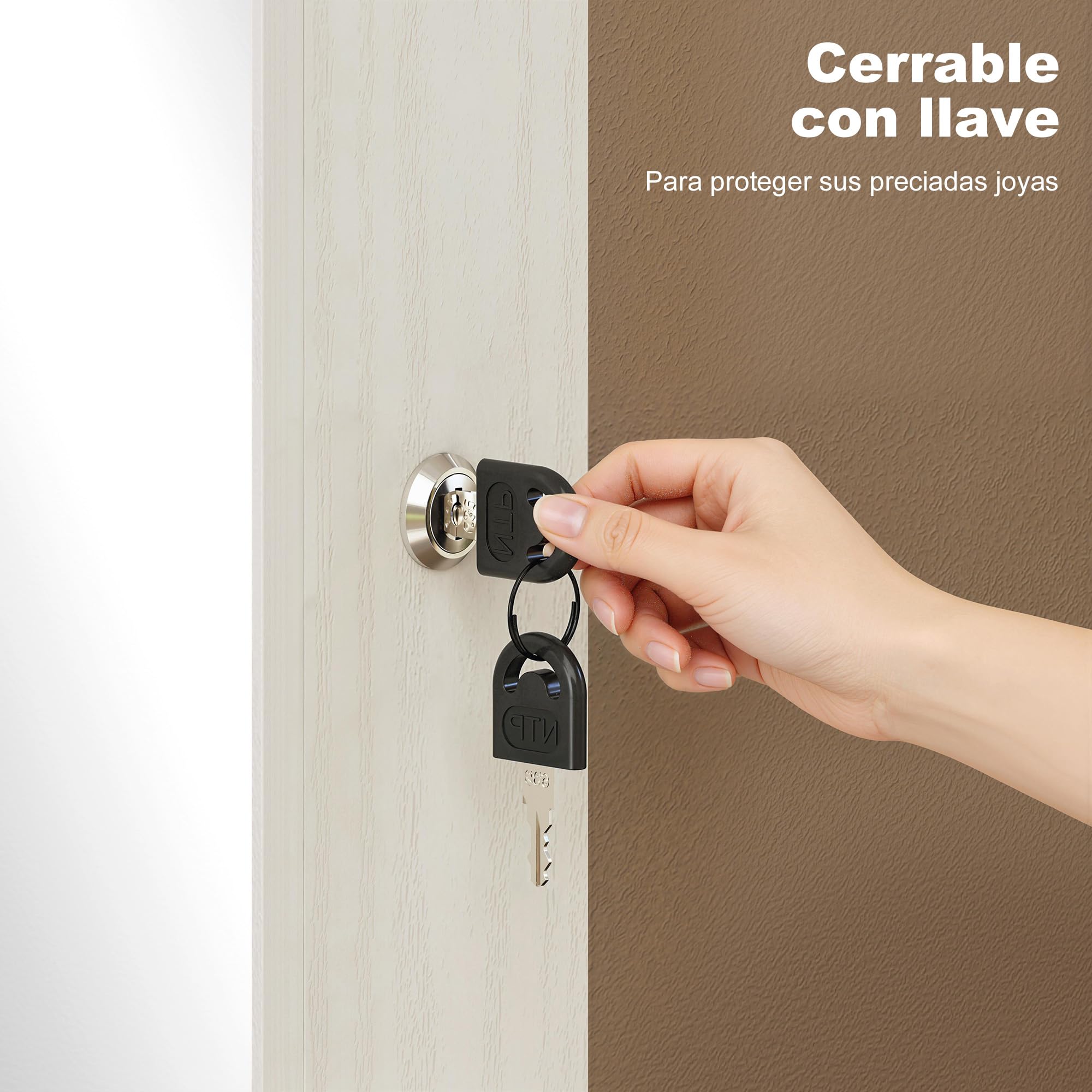 HOMCOM Espejo Joyero con 6 Luces LED, Armario para Joyas con Cerradura, Espejo Entero sin Marco, Blanco