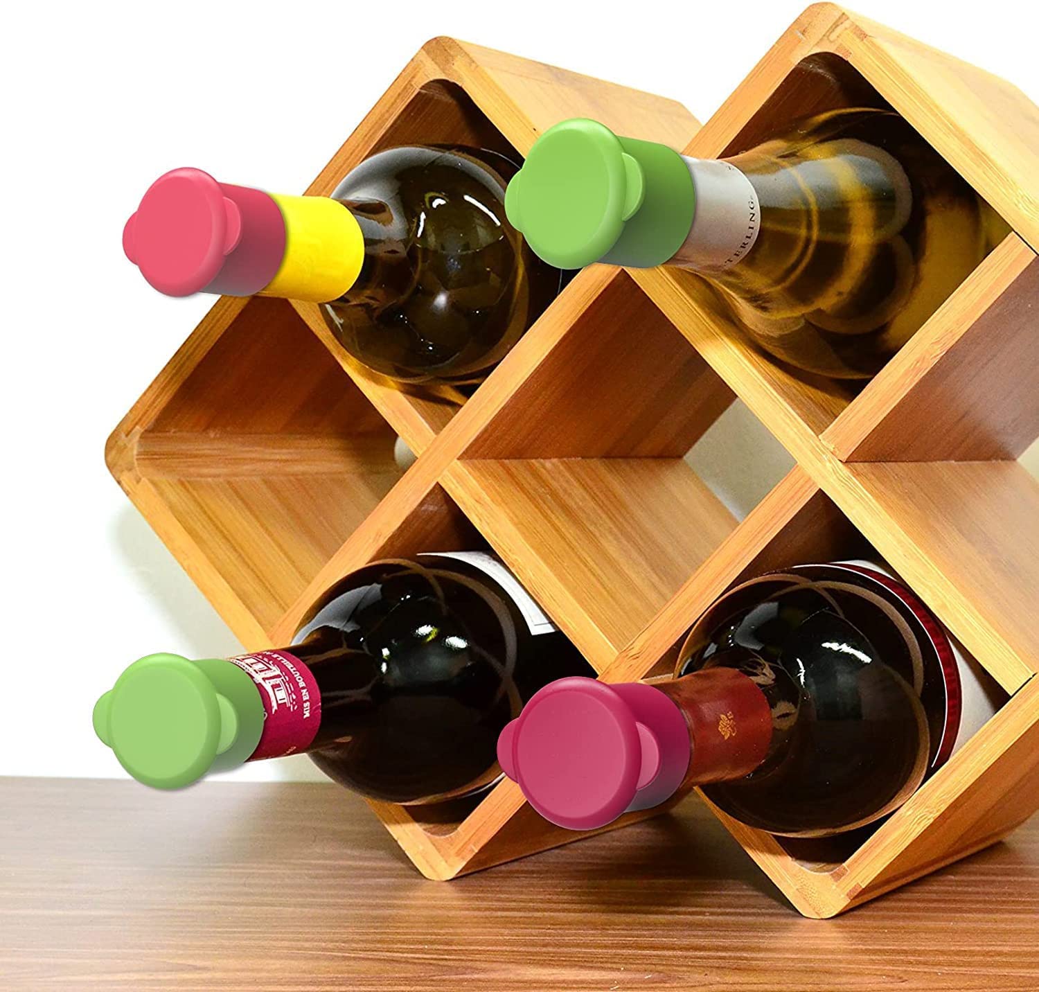 Tapones de vino para botellas de vino, regalos de vino para mujeres, fundas de silicona para botellas, accesorios de vino, mantiene el vino fresco durante días con sellado al vacío hermético, juego de 6