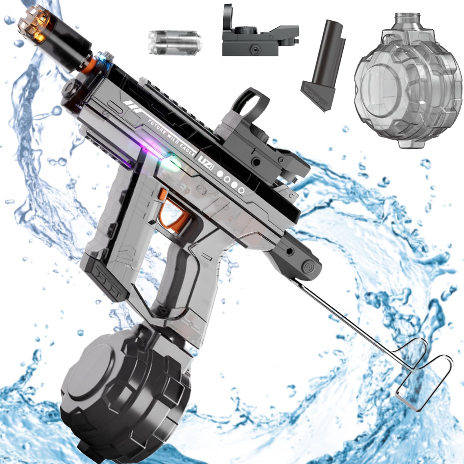 Battle Blaster Electric Water Gun for Adults/Kids, 26 to 32 FT Long Range Auto Water Blaster, Summer Pool and Beach Toys. (Transparent Black)