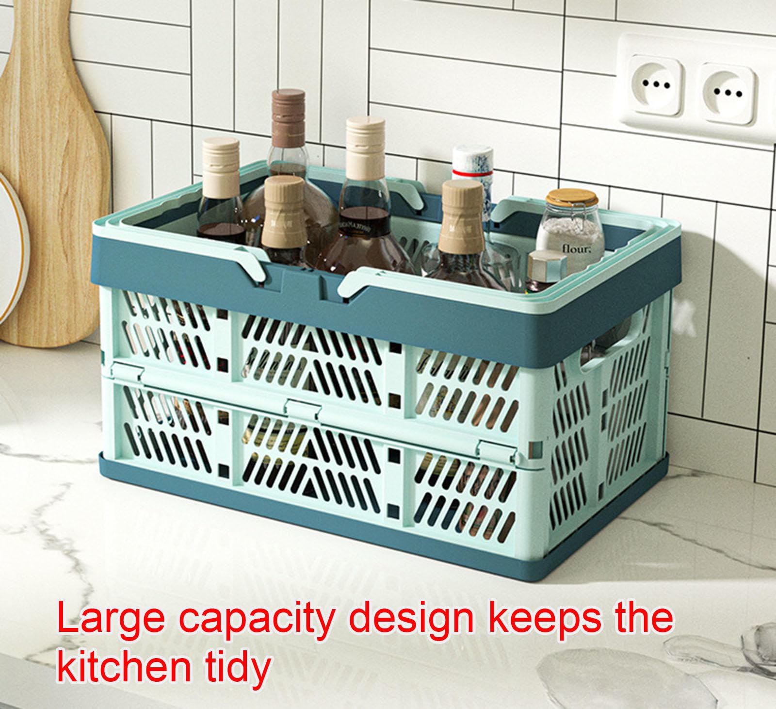 Caja de Almacenamiento de Plástico - Cesta de Almacenamiento Plegable Apilable con Caja Plegable,C-20.5 * 30.5 * 16.5cm