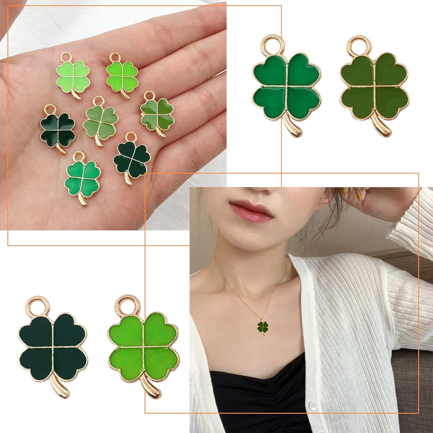 48 Ciondoli Quadrifoglio Portafortuna + Portachiavi - Accessori Fai Da Te Verde Metallo - Foto 11