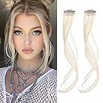 REECHO Long Side Air Bangs, Wavy Curly Clip in Bangs Front Side Bangs for Women Daily Use 2 PCS Set Long Temples-Cool Light Blonde