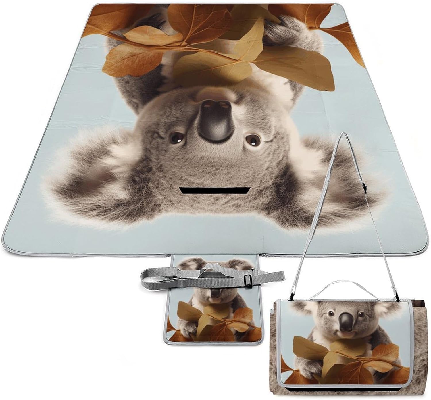 Animals in Leaves Waterproof Picnic Blanket 58.3''x58.3'',Portable and Foldable Picnic Mat with Handle,Outdoor Blankets for Lawn Park Beach Travel