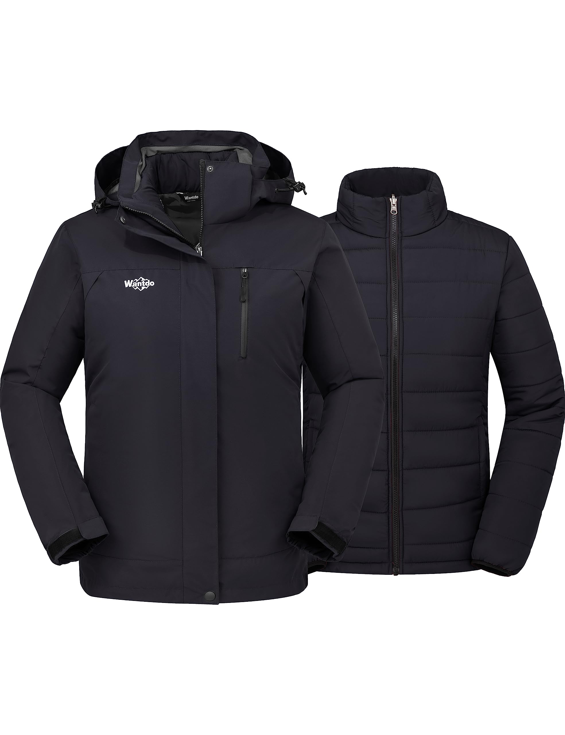 Wantdo Damen Warm Winter Jacke Abnehmbarer Innenschuh 3-in-1 Jacke wasserdichte Snowboardmäntel Kapuzen Windjacke