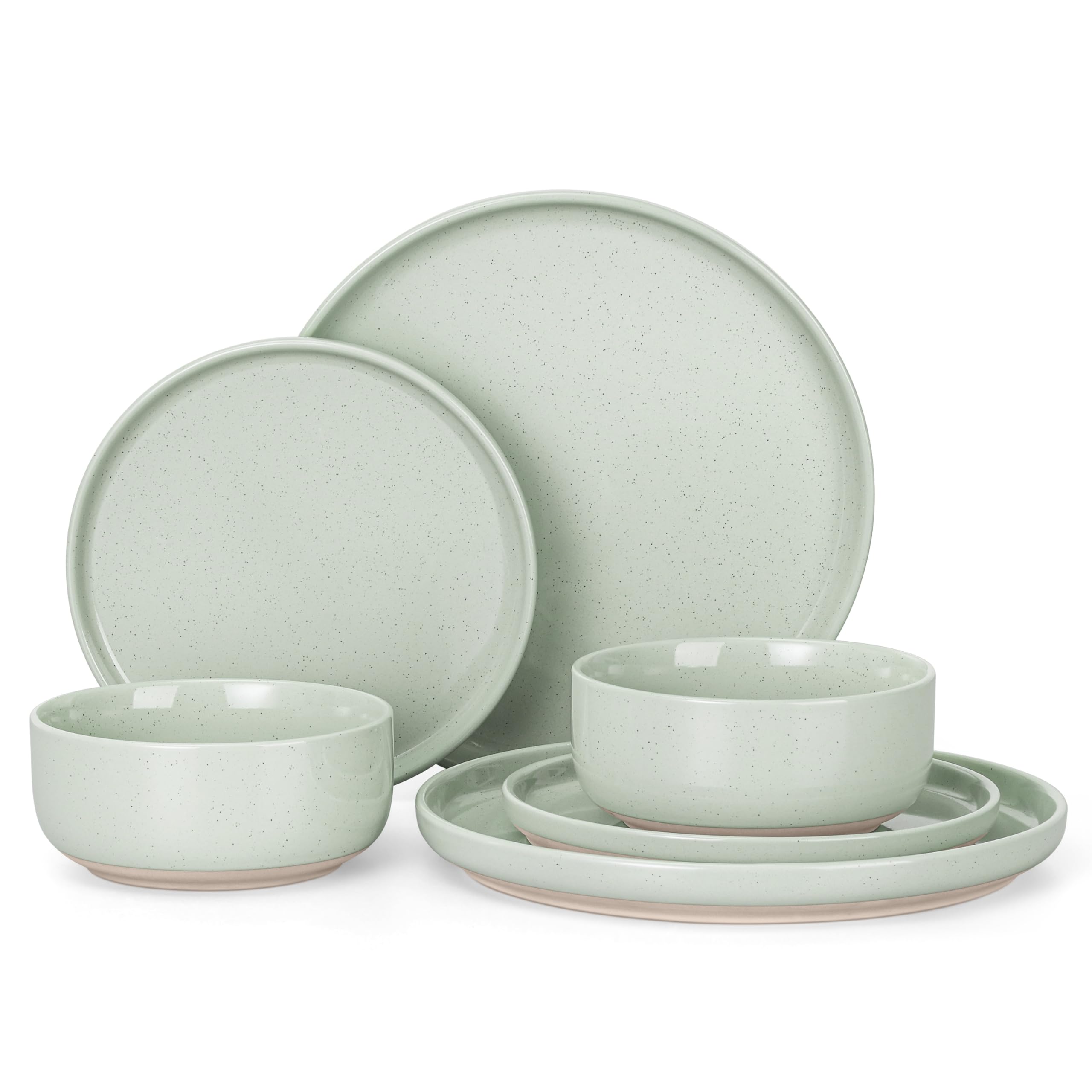 Photo 1 of HaWare Stoneware Dinnerware Sets, 6-Piece Plates and Bowls Set for 2, Dishes Set for Home Restaurant, Speckled Asparagus Green