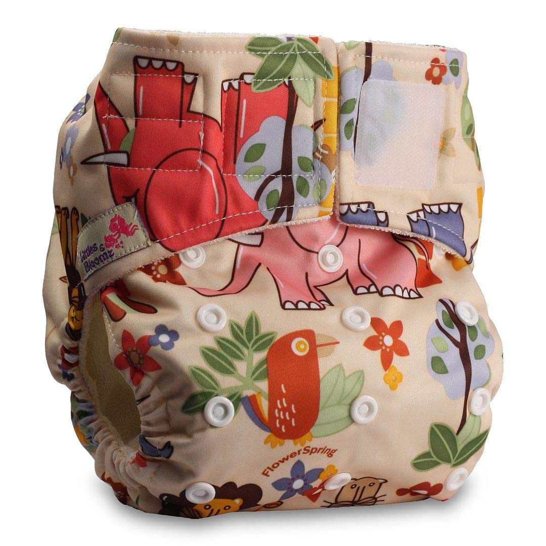 Littles & Bloomz, Baby Cloth Washable Reusable Nappy Pocket Diaper Bamboo, Fastener: Hook-Loop, Pattern 35, with 1 Bamboo Charcoal Insert