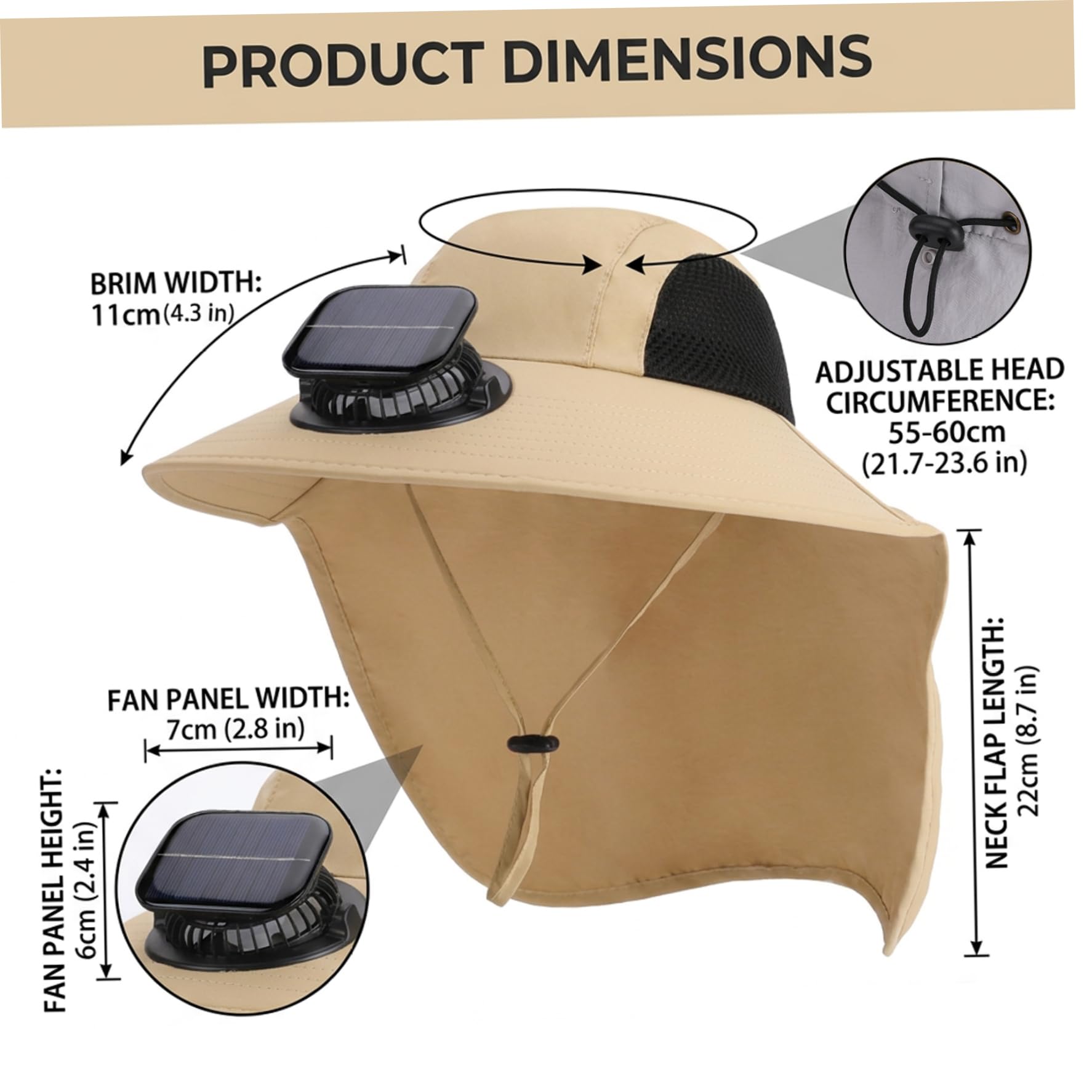 Chapeau avec Ventilateur, Chapeau de Ventilateur Solaire – Chapeaux à Large Bord pour Homme avec Cape Solaire à énergie et Rechargeable par USB pour la pêche, la randonnée, Le Jardinage