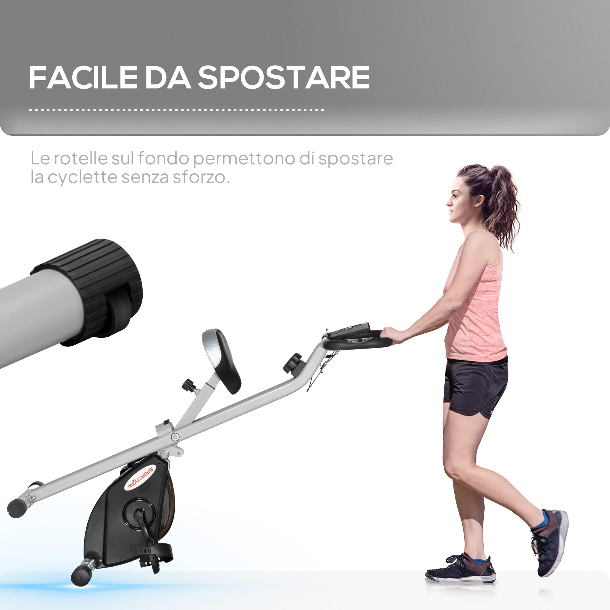SPORTNOW Cyclette Magnetica Pieghevole da Casa con Resistenza a 8 Livelli, Display LCD e Battito Cardiaco, Rotelle, Sellino Regolabile e Supporto Integrato, in Acciaio