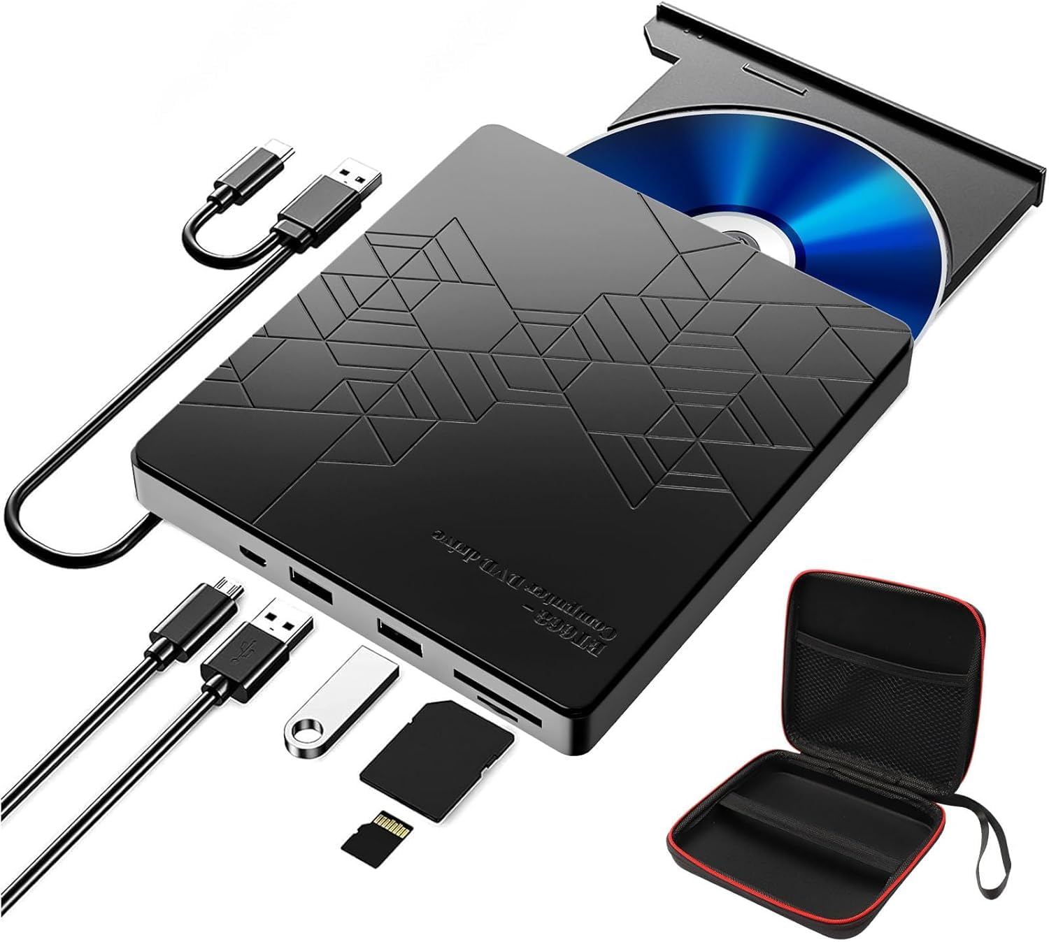 RUIZHI BLU-Ray - Unidad Externa de CD DVD para Ordenador portátil Windows 11/10/7, MacBook, Color Negro