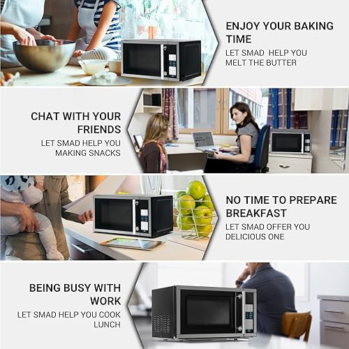 Miniatura 6 de Smad Microondas pequeño de 0.7 pies cúbicos de espacio pequeño, mini microondas con 6 menús automáticos y bloqueo para niños, horno de encimera de