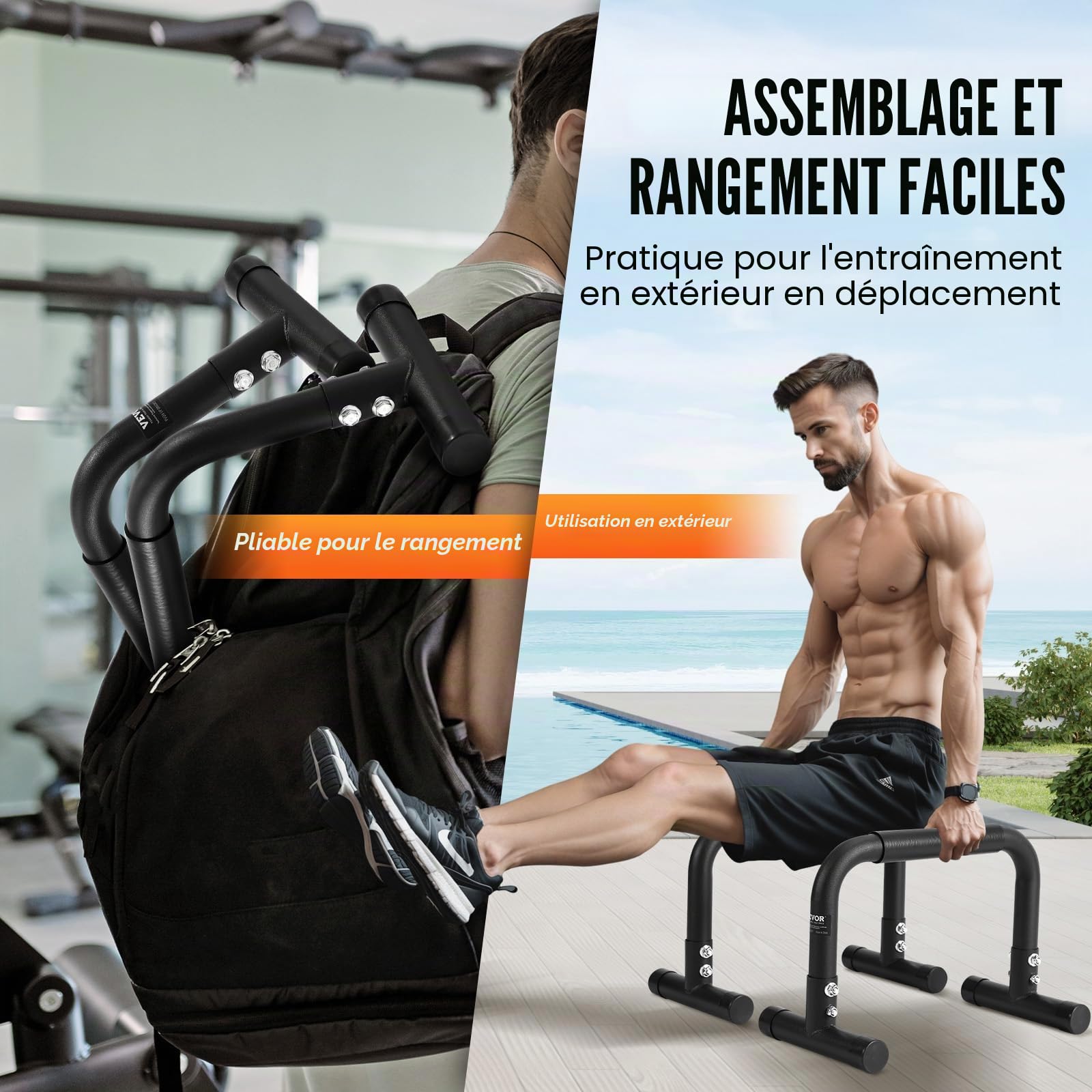 VEVOR Barre à Dips Capacité de Charge 227 kg, Barres Parallèles Résistantes, Station de Dips en Tube d'Acier, Assemblage Facile, pour Entraînement de Force, Fitness, Musculation, Gym, Maison