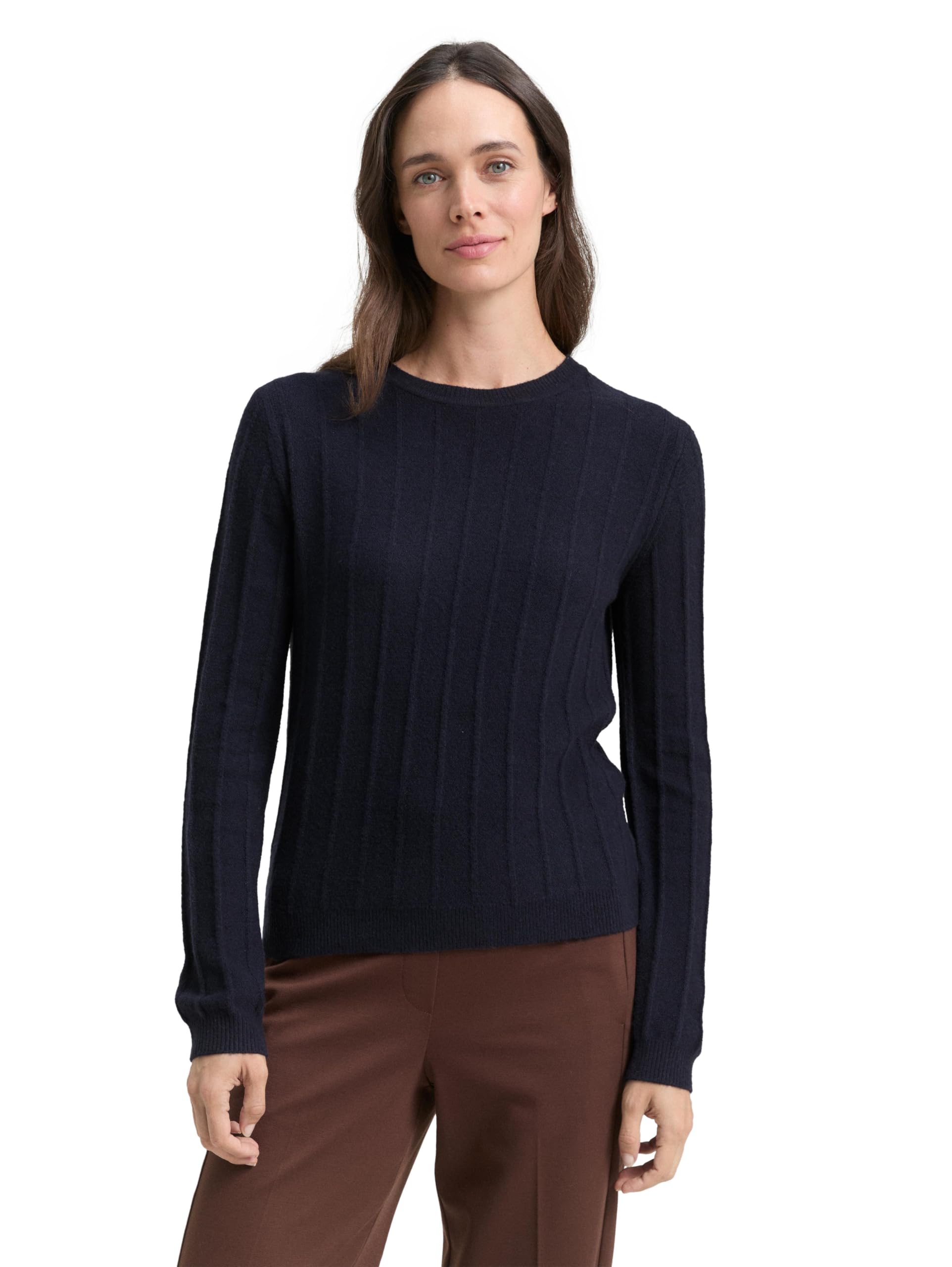 TOM TAILOR Damen Rib Strickpullover mit Wollanteil