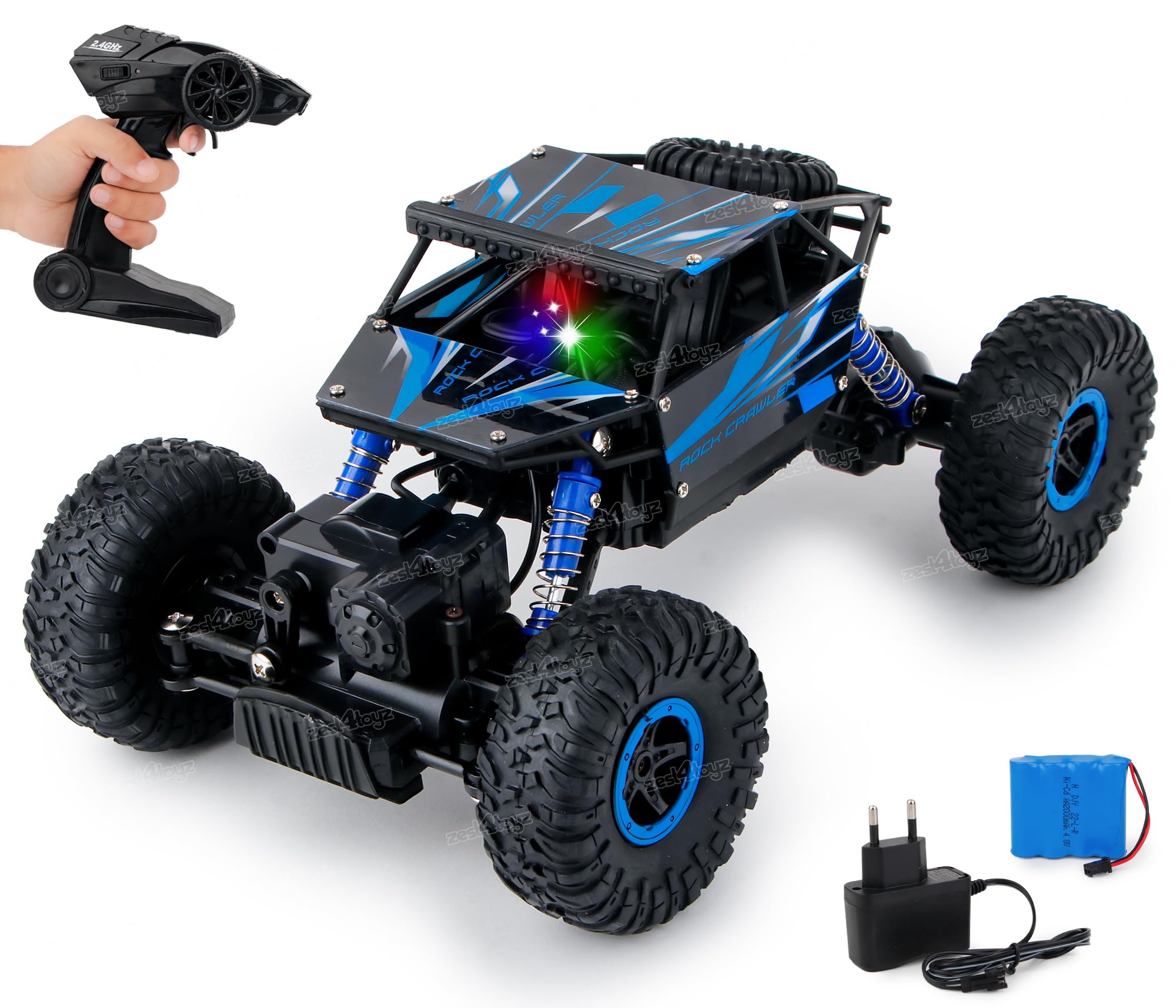 Zest 4 Toyz Remote Control for Kids Rock Crawler Car with 4WD Drive Off Road Rechargeable RC Car Four Wheel Drive & Rock Climber High Speed Monster Racing Car Blue for Boys and Girls (Pack of 1) (B0D7PRX82S) Amazon Price History, Amazon Price Tracker