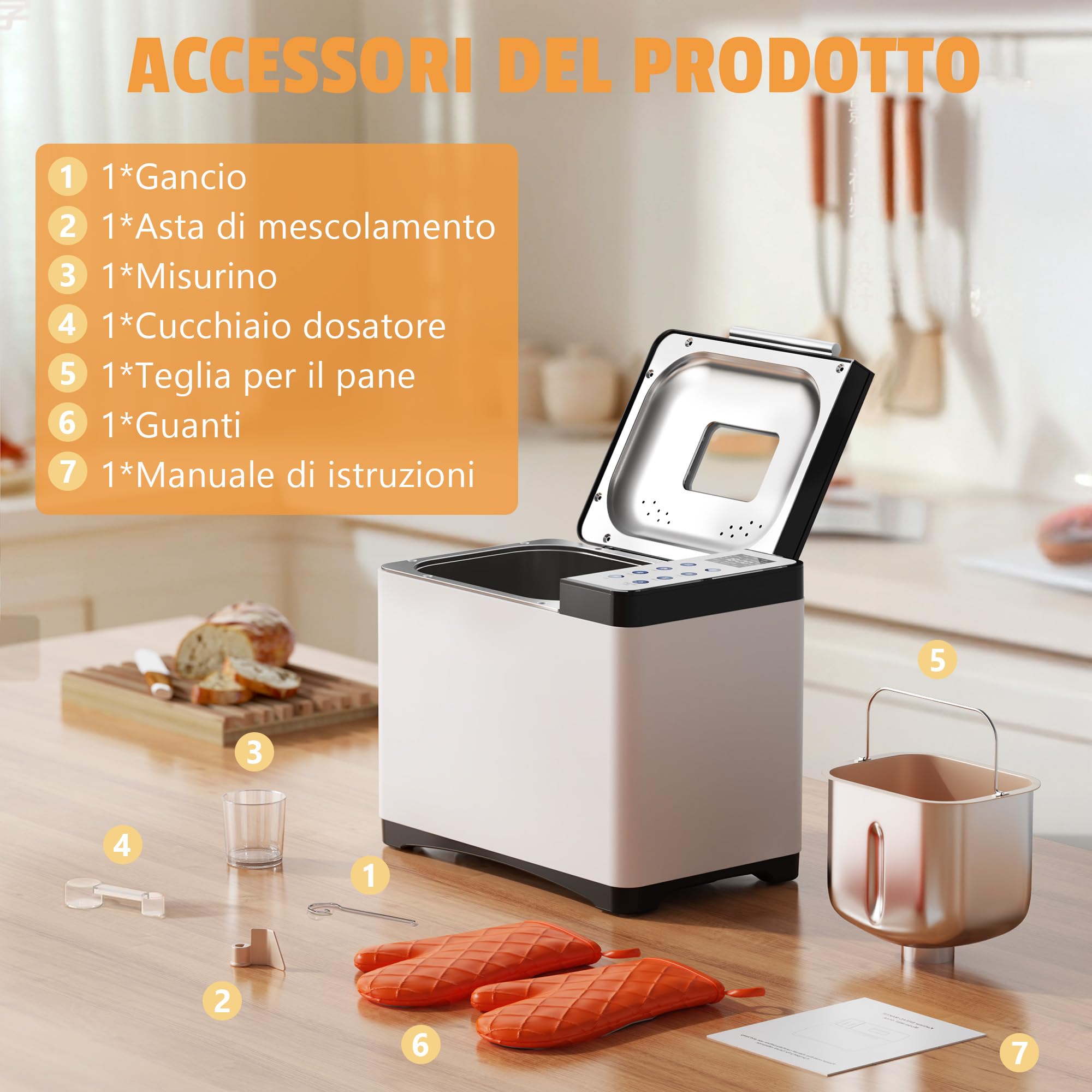 Karinear Macchina del Pane Automatica, Macchina per Fare Il Pane di 20 Programmi Cottura per 500g, 750g, 1kg, Timer da 15 Ore, Mantenimento, Display LCD, per Pizza, Pasta, Senza Glutine Cuocere, 650W