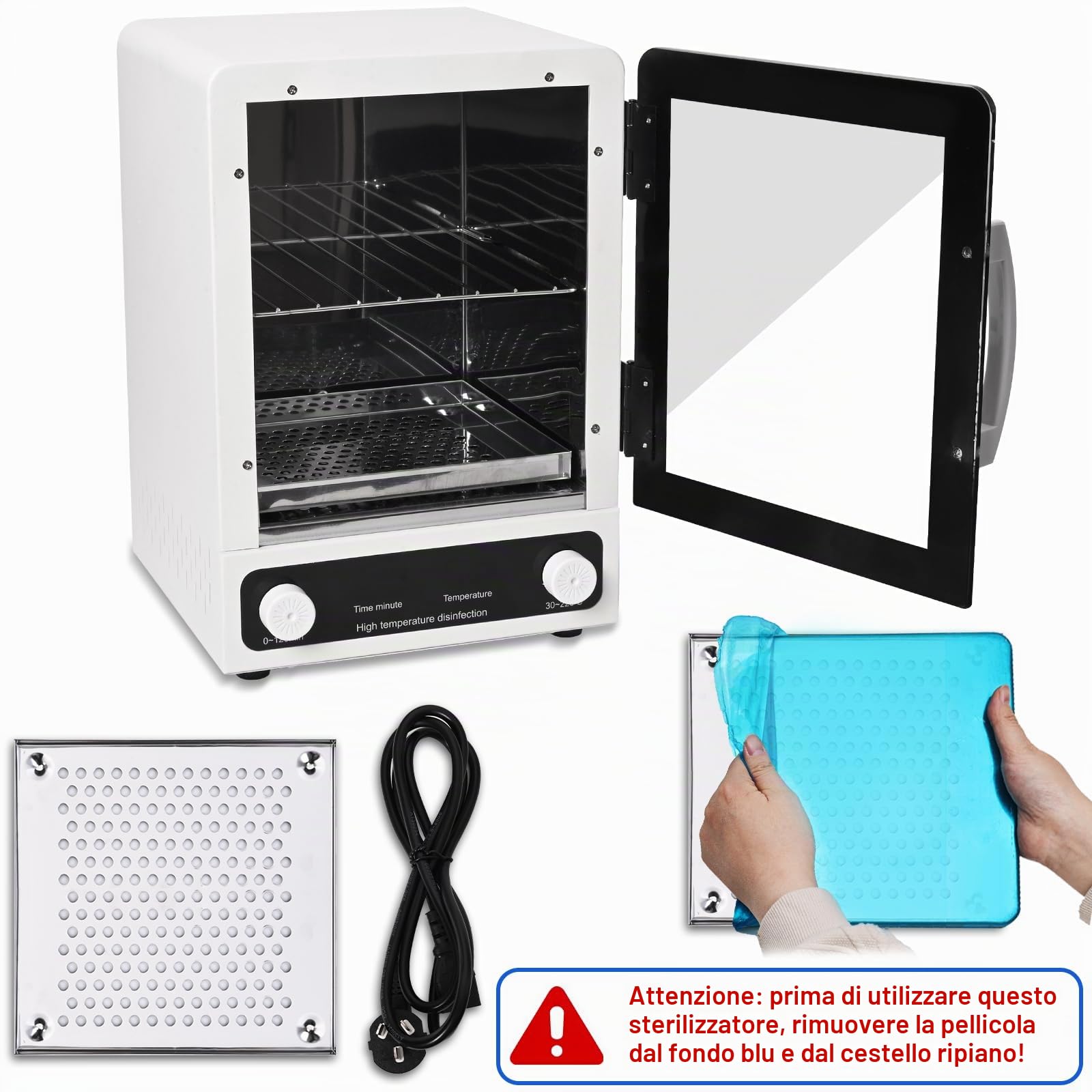 Sterilizzatore ad alta pressione 12 L, sterilizzatore ad aria calda 600 W a calore secco, display temperatura LED, per saloni manicure, pedicura, centri estetici e studi tatuaggi