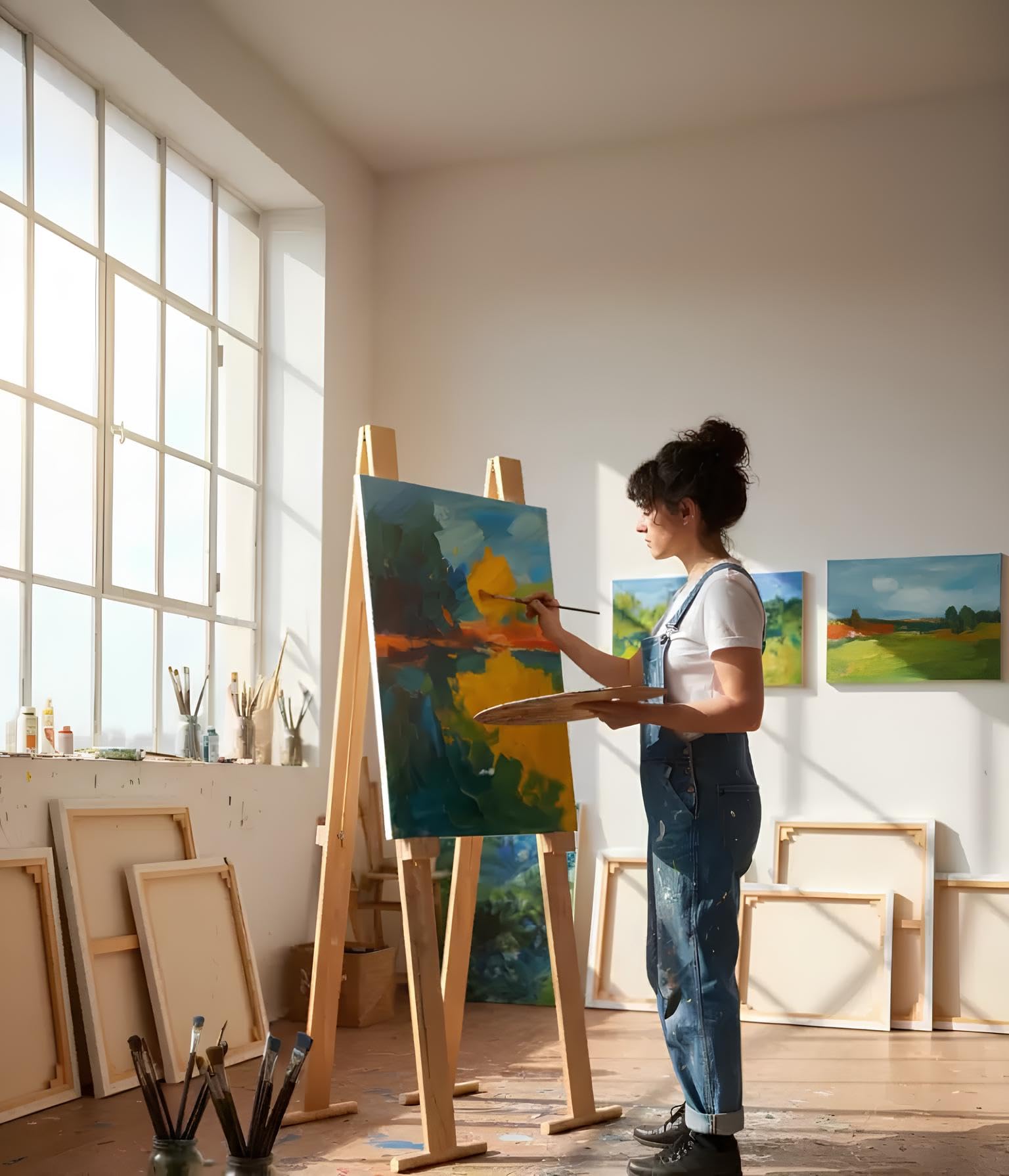 Giano Cavalletto per pittura ed esposizione quadri in legno Ayous naturale, regolabile in altezza ed inclinazione, portata 20 kg, made in Italy con struttura brevettata, ideale per grandi opere